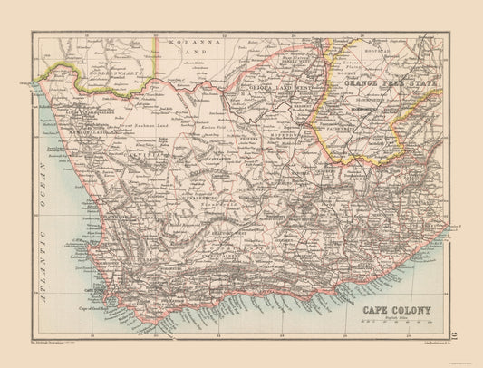 Historic Map - Cape Colony South Africa - Bartholomew 1892 - 30.16 x 23 - Vintage Wall Art