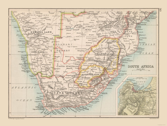 Historic Map - South Africa - Bartholomew 1892 - 30.30 x 23 - Vintage Wall Art