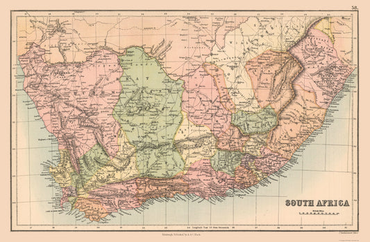 Historic Map - South Africa - Black 1867 - 35.04 x 23 - Vintage Wall Art
