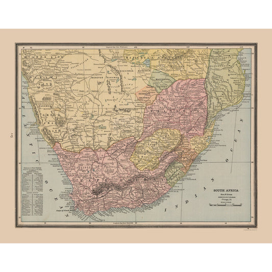 Historic Map - South Africa - Cram 1888 - 29.16 x 23 - Vintage Wall Art
