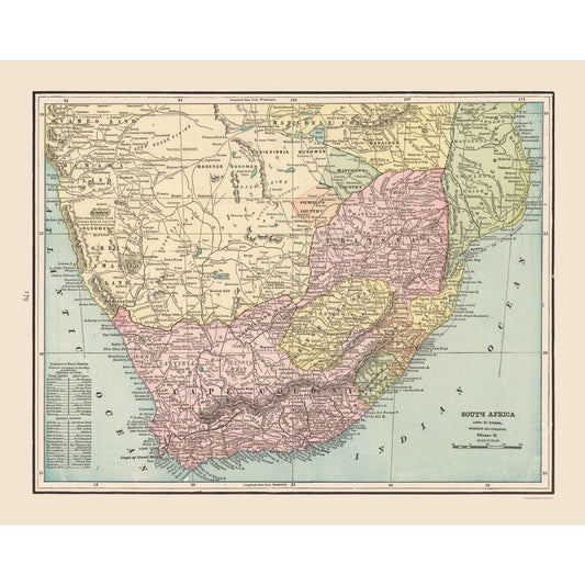 Historic Map - South Africa - Cram 1892 - 28.94 x 23 - Vintage Wall Art