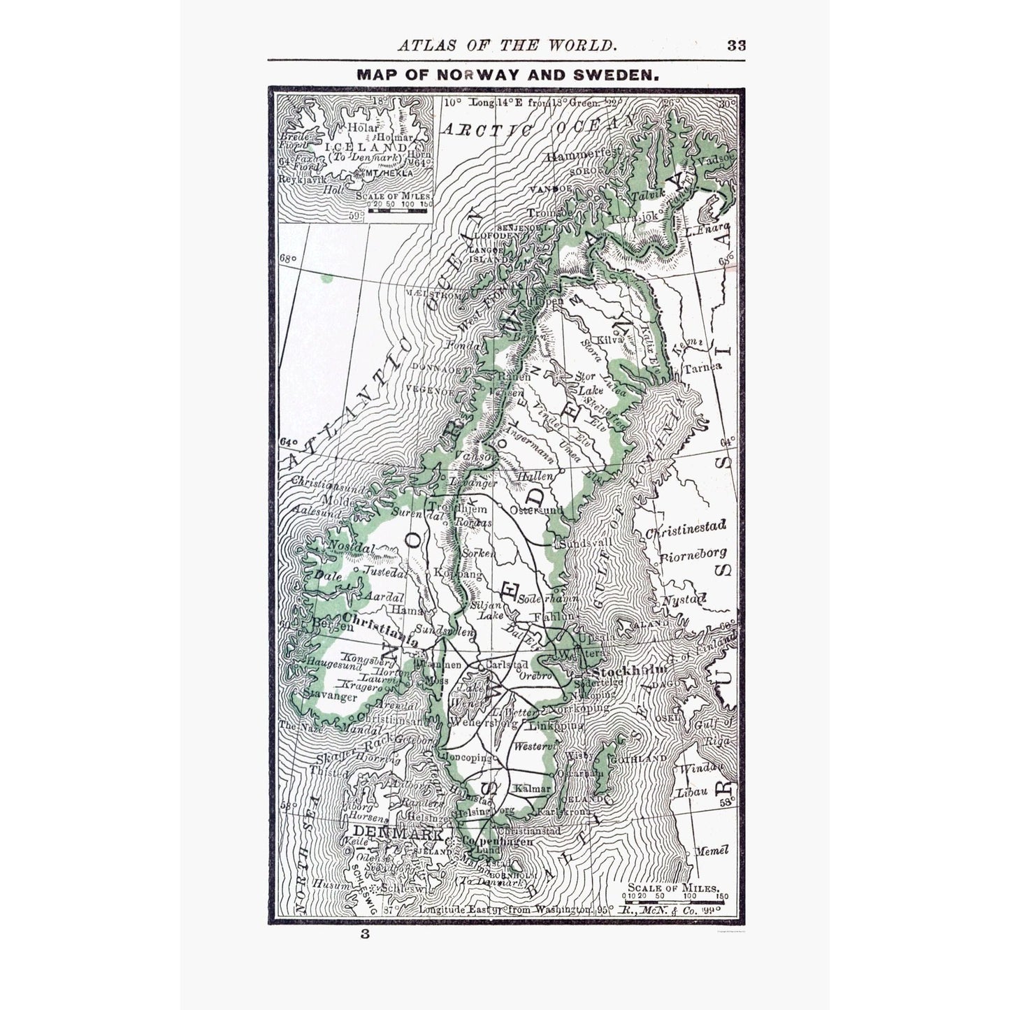 Historic Map - Norway Sweden - Alden 1886 - 23 x 35.77 - Vintage Wall Art