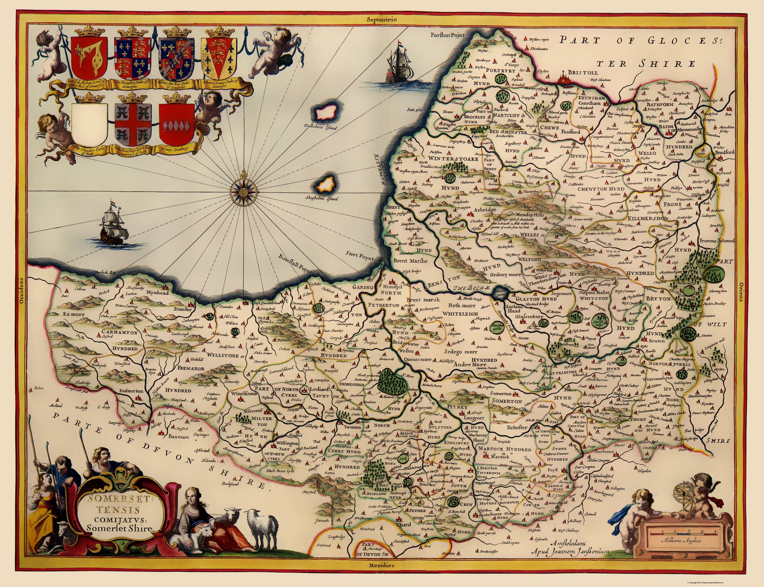 Historic Map Somerset County England Jansson 1646 Vintage Wall A historic-map-somerset-county-england-jansson-1646-vintage-wall-a