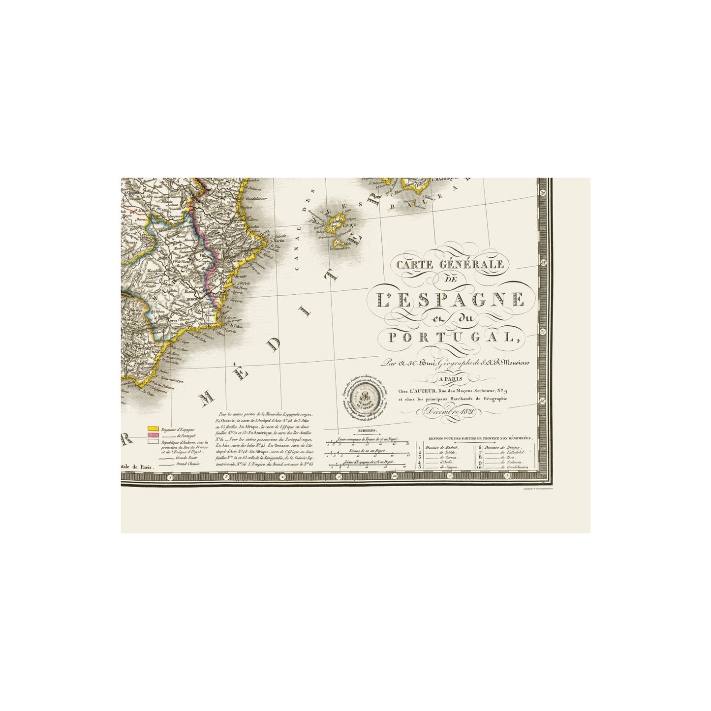 Historic Map - Spain Portugal - Brue 1824 - 23 x 30.38 - Vintage Wall Art