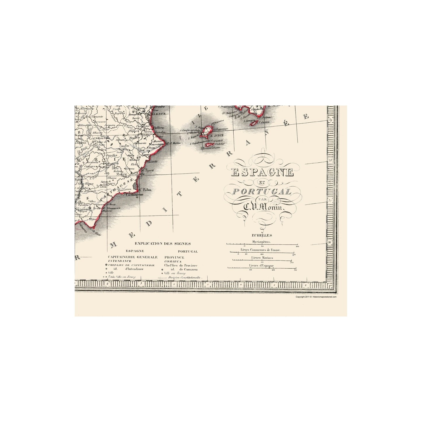 Historic Map - Spain Portugal - Monin 1839 - 23 x 29 - Vintage Wall Art