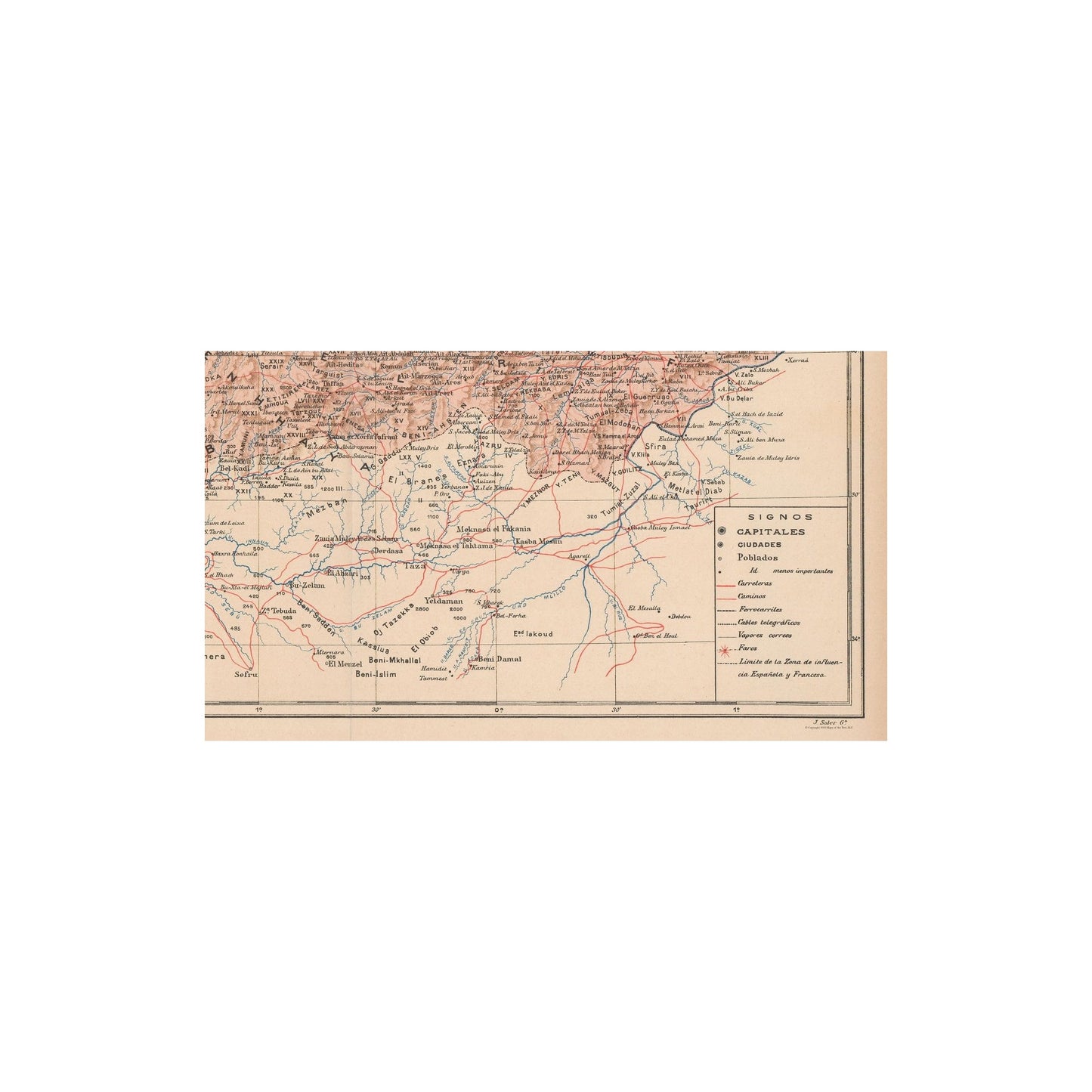 Historic Map - Spanish Morocco Africa Spain - Martin 1905 - 40.26 x 23 - Vintage Wall Art