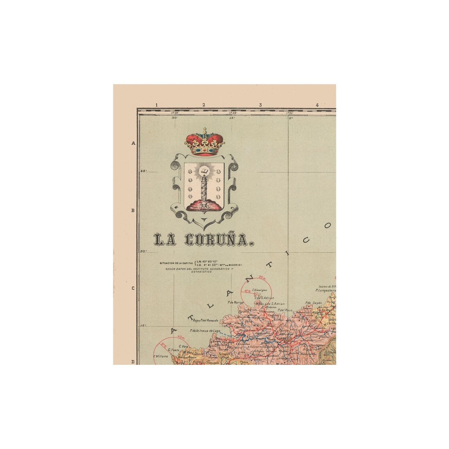Historic Map - La Coruna Spain - Martin 1911 - 23 x 28.95 - Vintage Wall Art