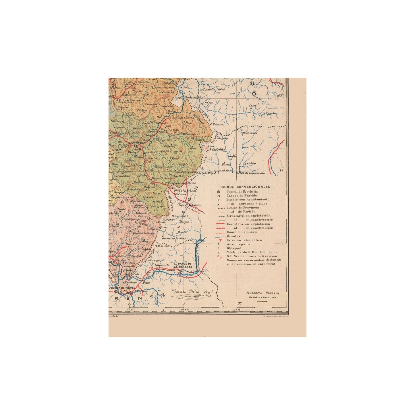 Historic Map - Lugo Spain - Martin 1911 - Vintage Wall Art