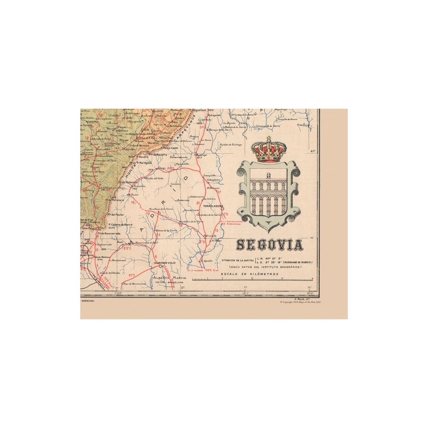 Historic Map - Segovia Spain - Martin 1911 - 29.21 x 23 - Vintage Wall Art