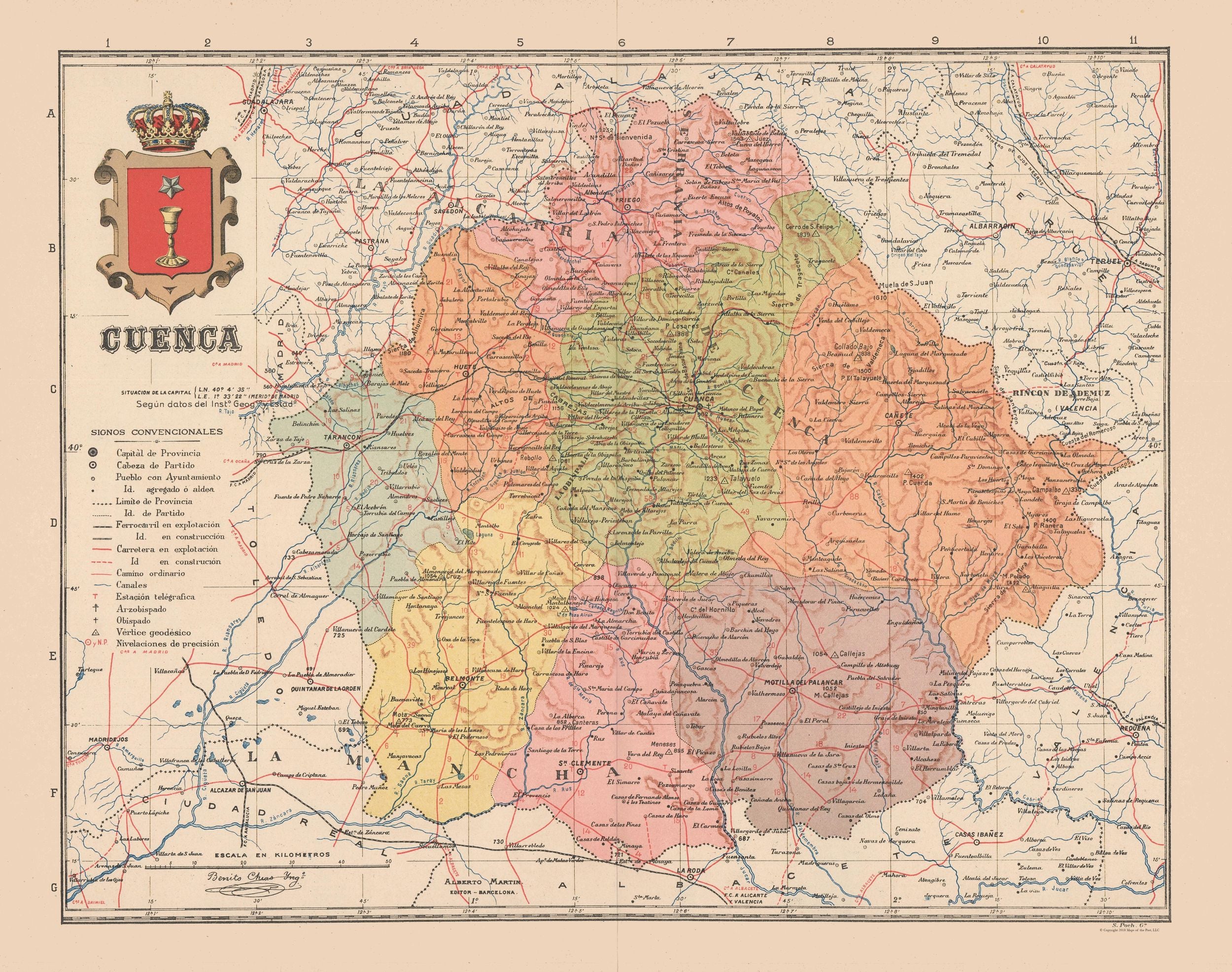 Historic Map Cuenca Spain Martin 1911 29 14 X 23 Vintage Wall Historic Map Cuenca Spain Martin 1911 29 14 X 23 Vintage Wall