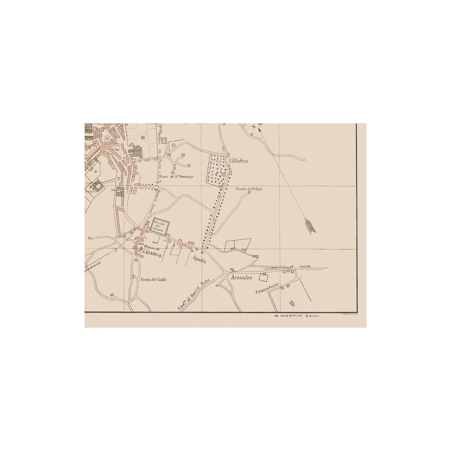 Historic Map - Oviedo Spain - Martin 1911 - 31.71 x 23 - Vintage Wall Art