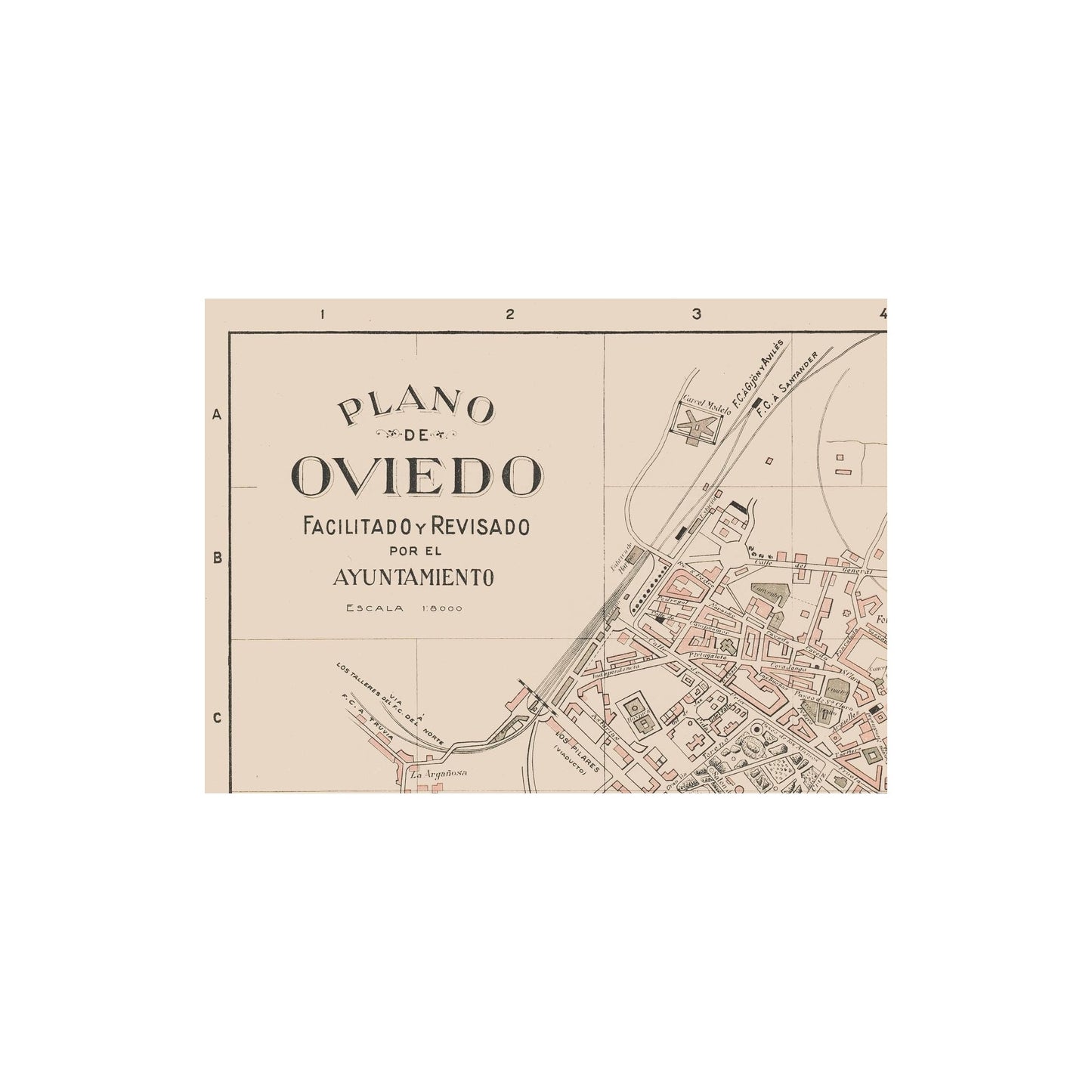 Historic Map - Oviedo Spain - Martin 1911 - 31.71 x 23 - Vintage Wall Art