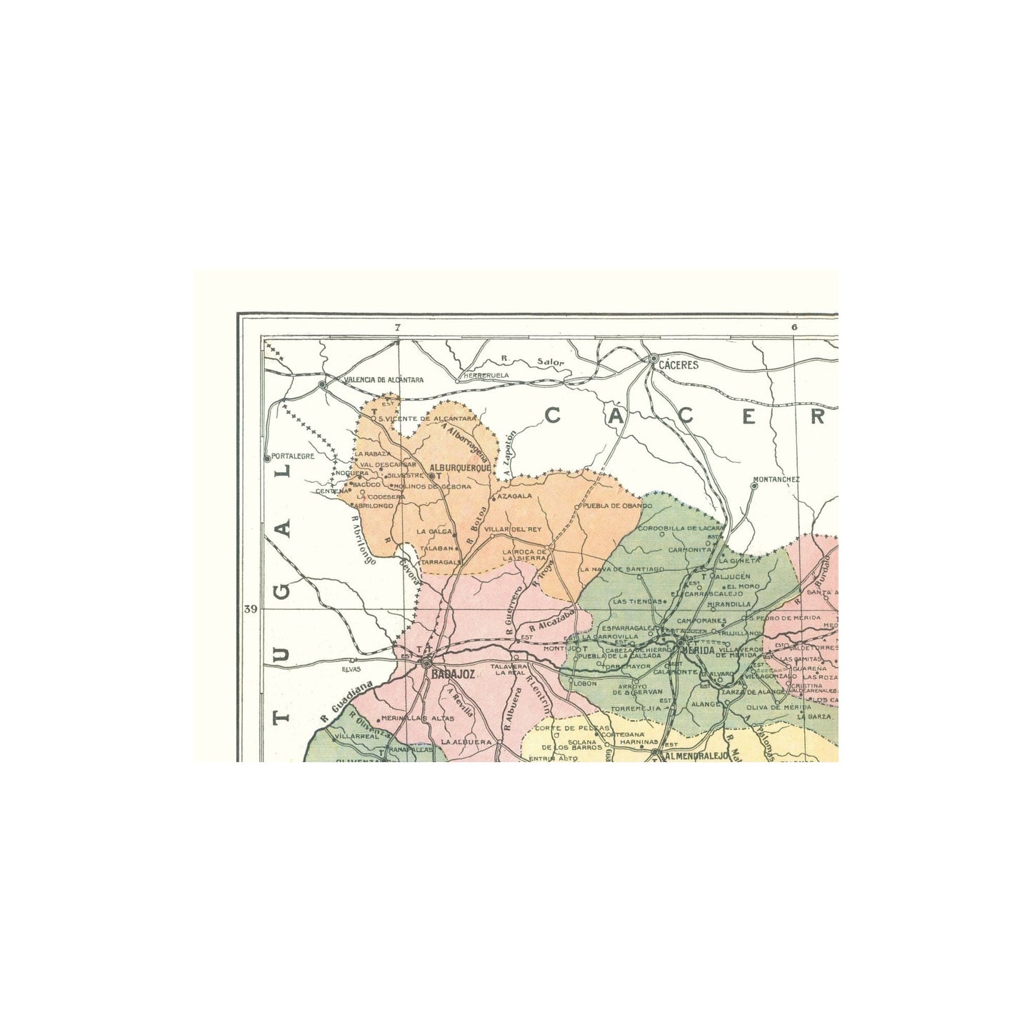 Historic Map - Badajoz Province Spain - Pompido 1913 - 30.11 x 23 - Vintage Wall Art