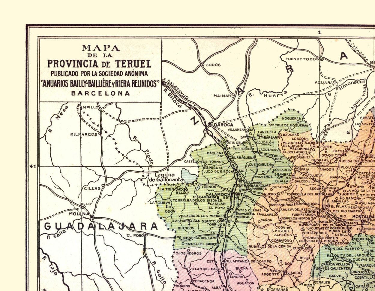 Historic Map - Teruel Province Spain - Pompido 1913 - 29.65 x 23 - Vintage Wall Art