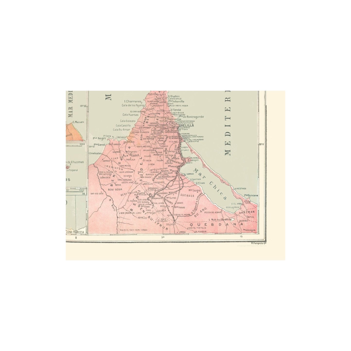 Historic Map - Spanish Possessions in North Africa - Pompido 1913 - 29.75 x 23 - Vintage Wall Art