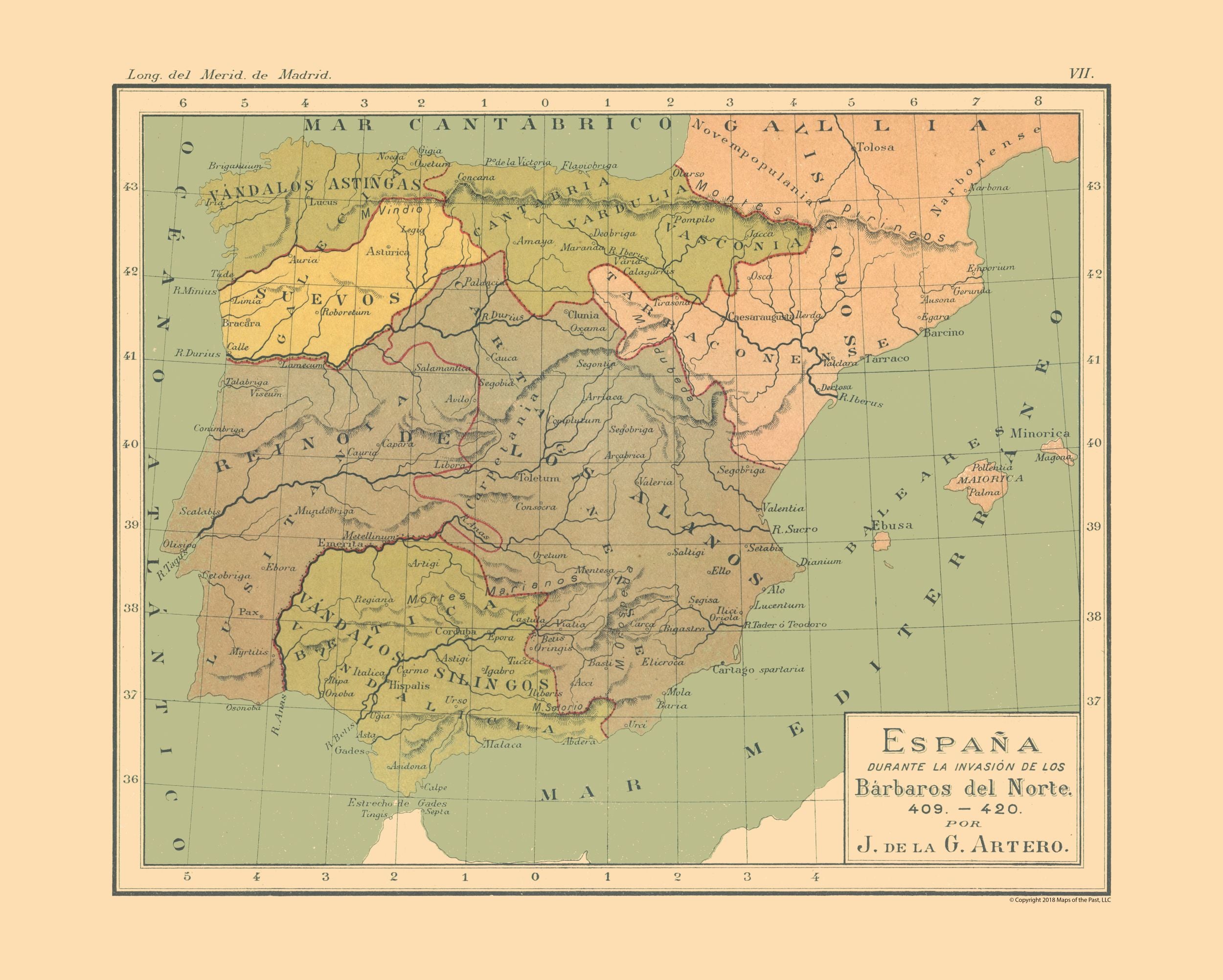 Historic Map Spain 409 AD To 420 AD Artero 1879 Vintage Wall Art historic-map-spain-409-ad-to-420-ad-artero-1879-vintage-wall-art