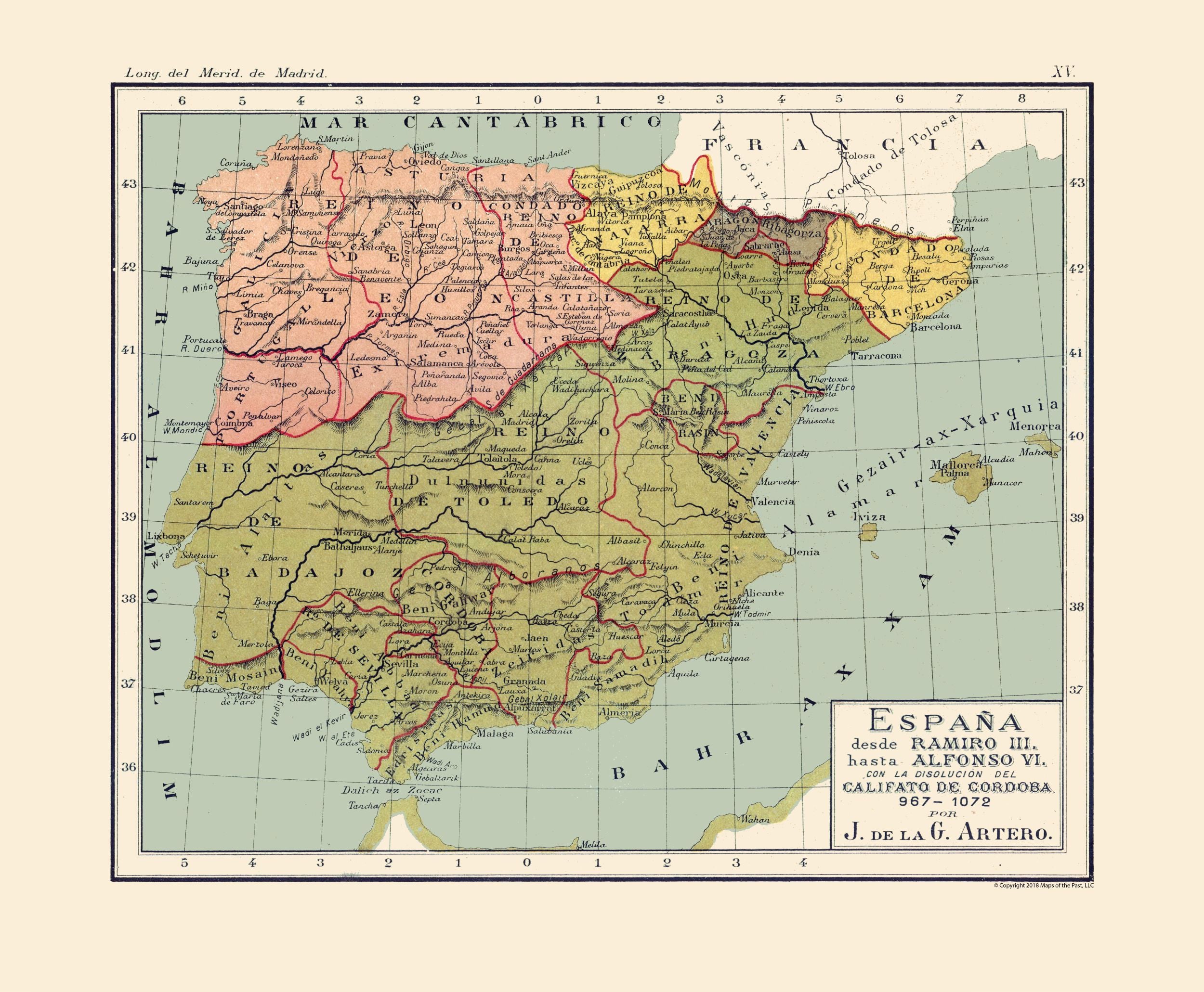 Historic Map Spain 967 AD To 1072 AD Artero 1879 27 90 X 23 Vi historic-map-spain-967-ad-to-1072-ad-artero-1879-27-90-x-23-vi