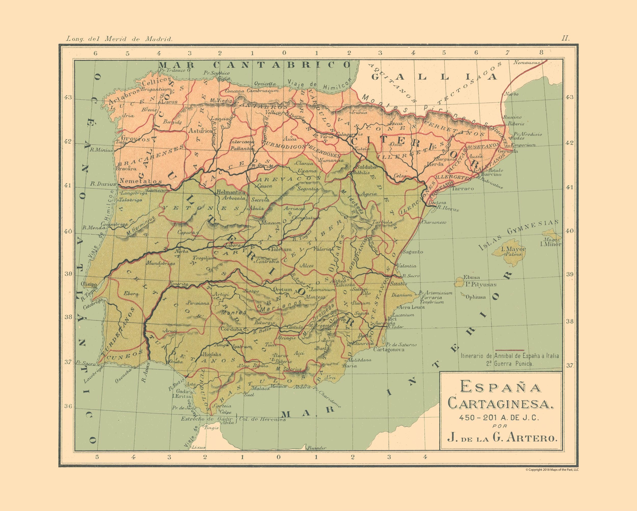 Historic Map Spain 450 BC To 201 BC Artero 1879 Vintage Wall Art historic-map-spain-450-bc-to-201-bc-artero-1879-vintage-wall-art