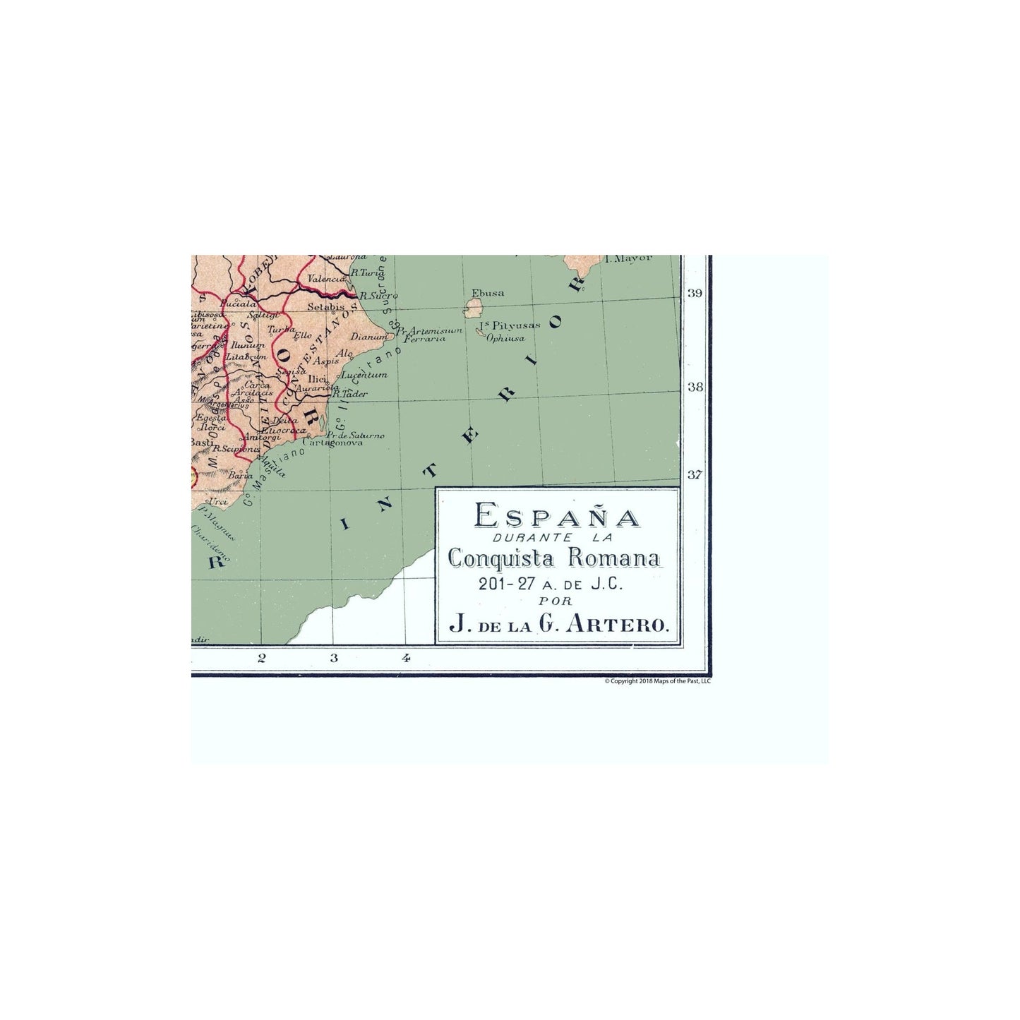 Historic Map - Spain Roman Conquest 201 BC to 27 BC  - Artero 1879 - 28.75 x 23 - Vintage Wall Art