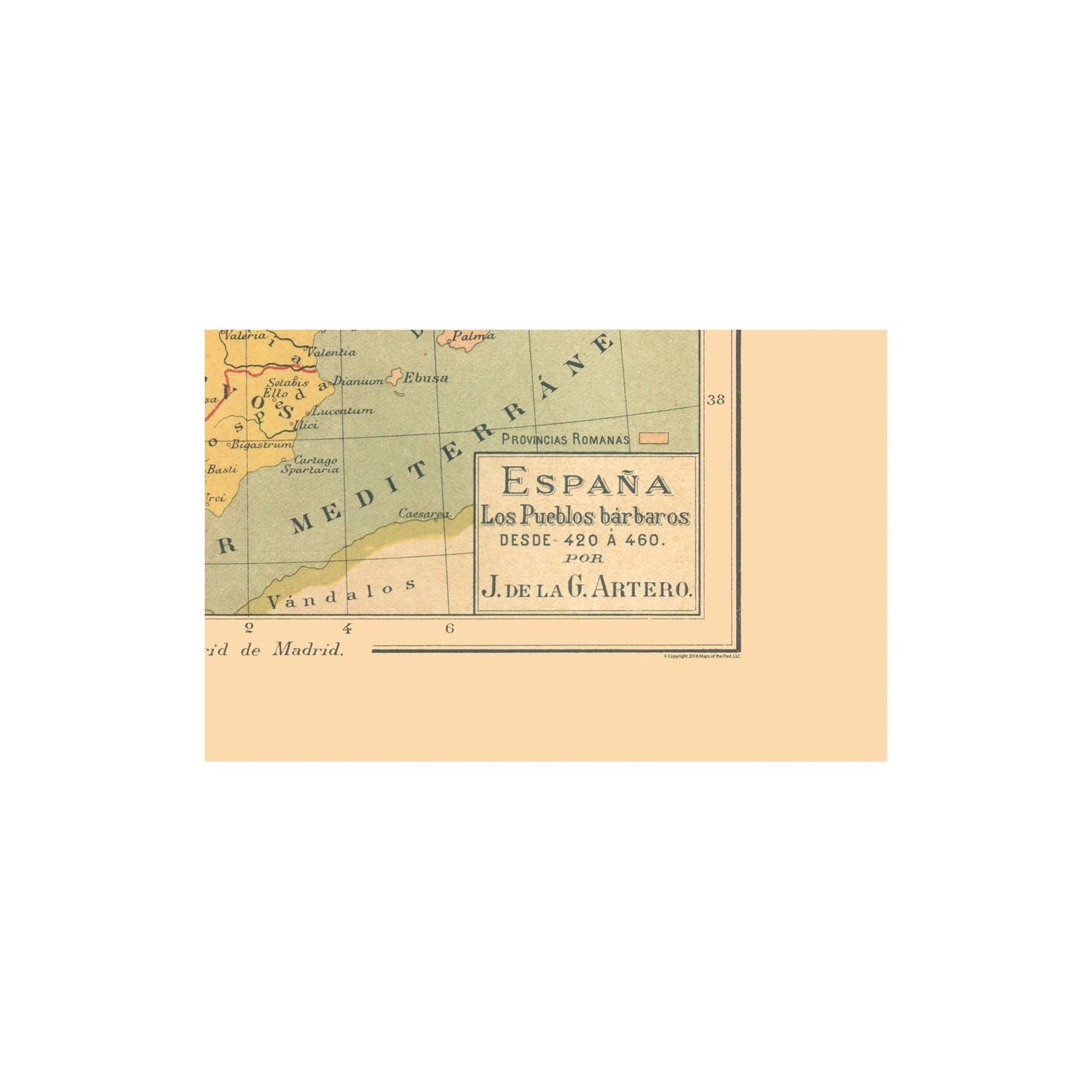 Historic Map - Spain 420 BC to 460 BC - Artero 1879 - Vintage Wall Art