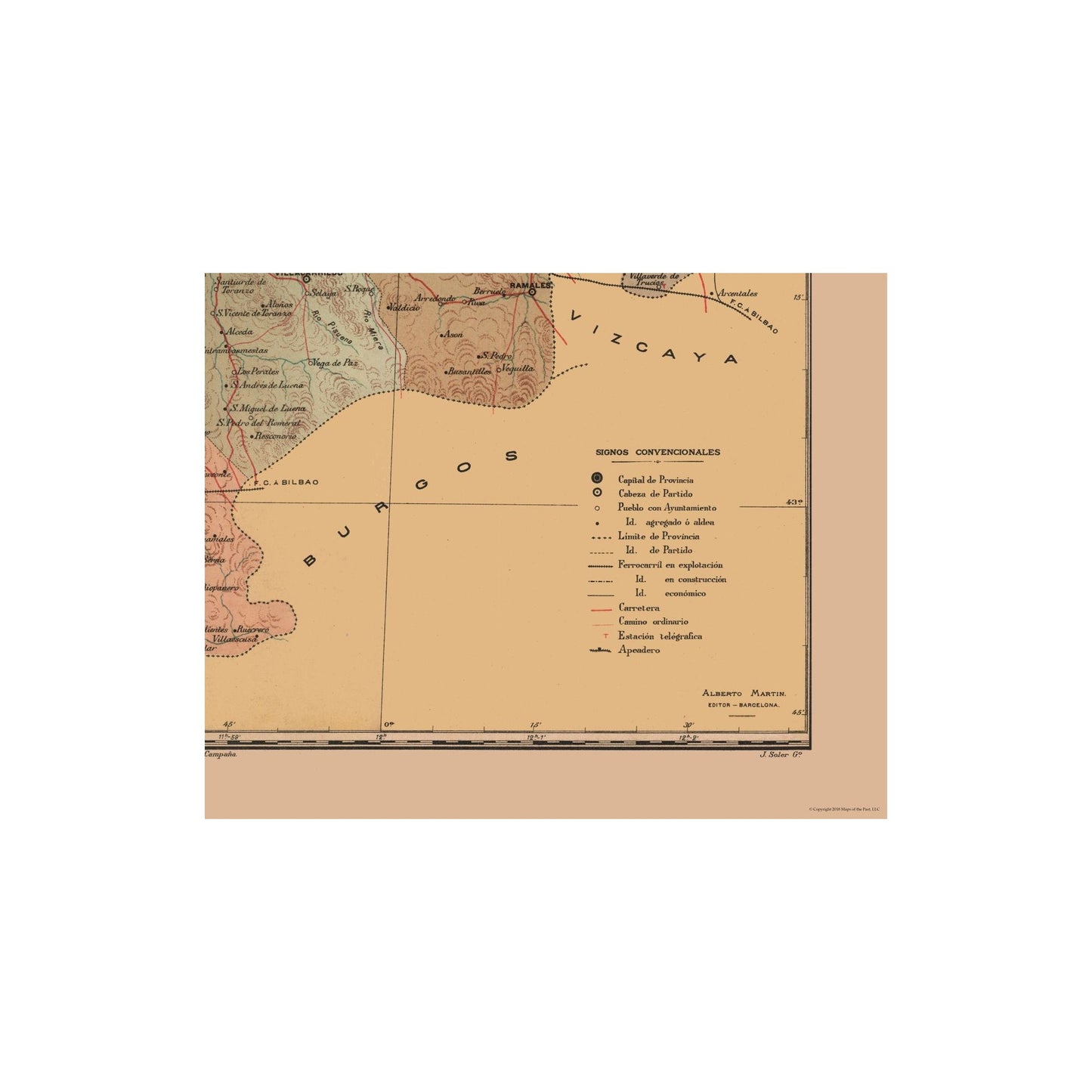 Historic Map - Santander Spain - Martine 1904 - 28.76 x 23 - Vintage Wall Art