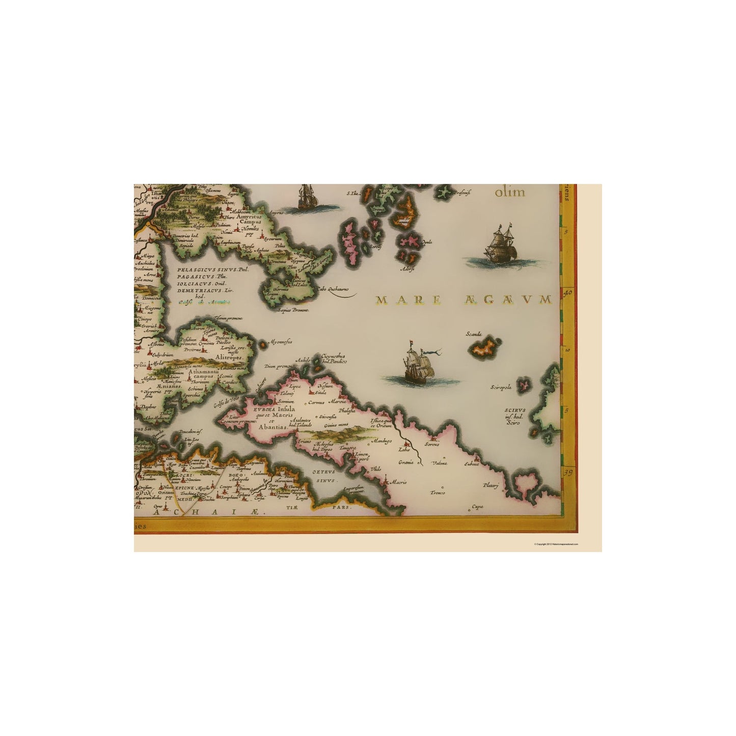 Historic Map - Greece Thessaloniki Region - Blaeu 1654 - 23 x 29.27 - Vintage Wall Art