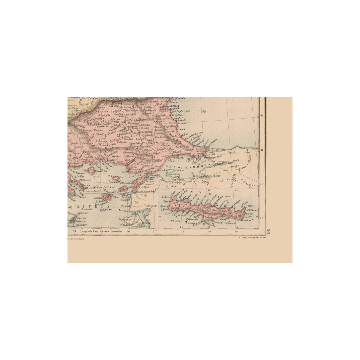 Historic Map - Europe Turkey - Black 1867 - 31.22 x 23 - Vintage Wall Art
