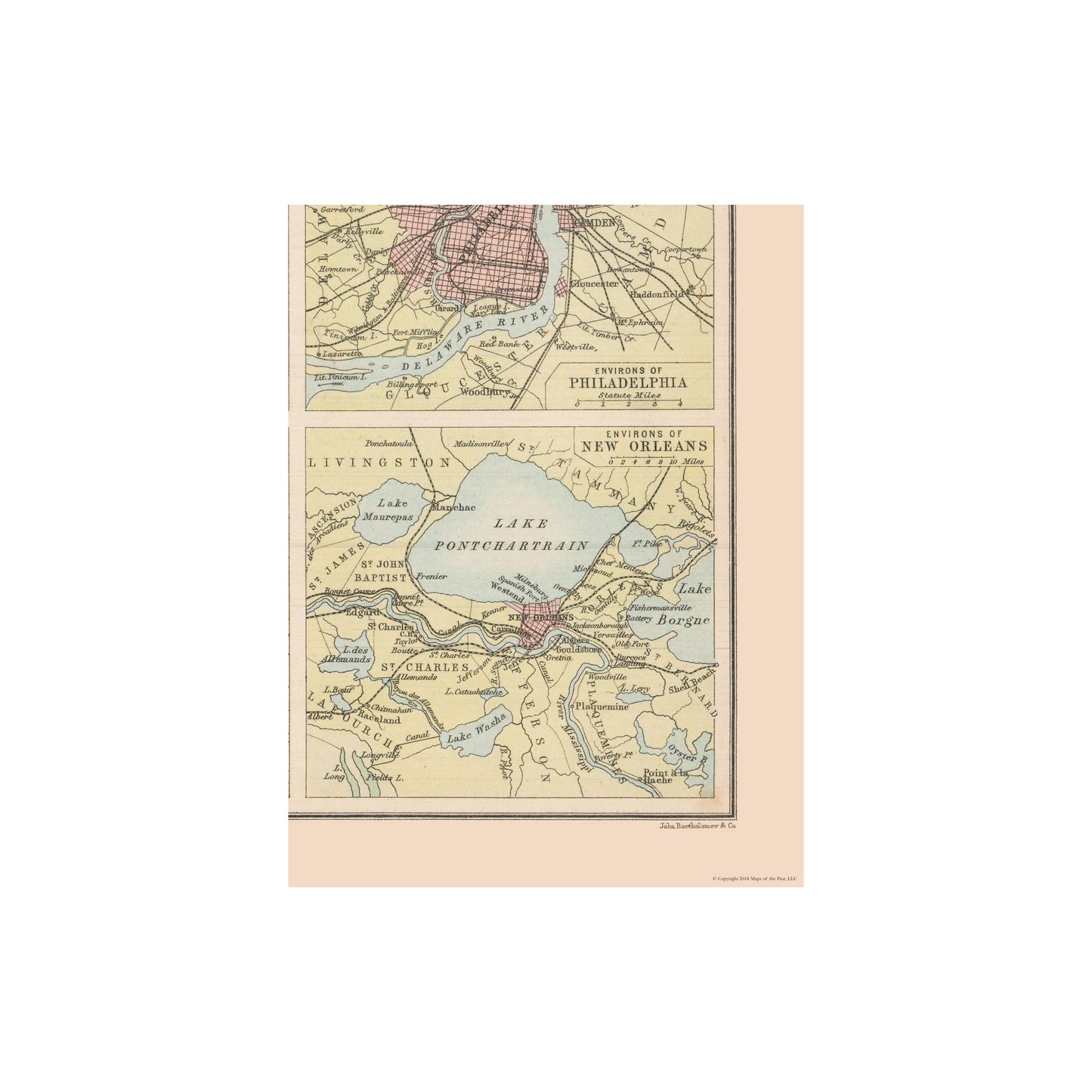 Historic Map - United States Major Cities - Bartholomew 1892 - 23 x 30.45 - Vintage Wall Art