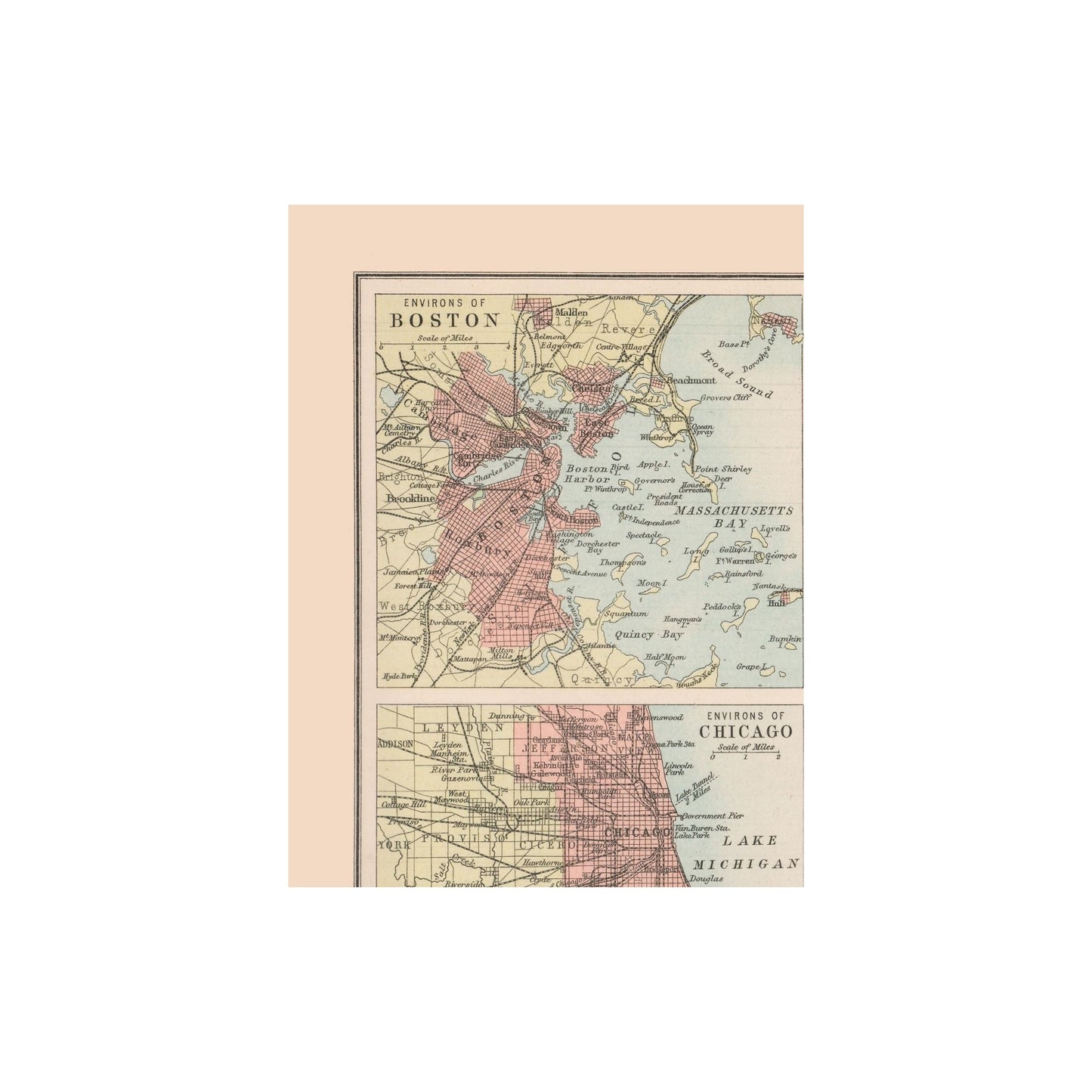 Historic Map - United States Major Cities - Bartholomew 1892 - 23 x 30.45 - Vintage Wall Art