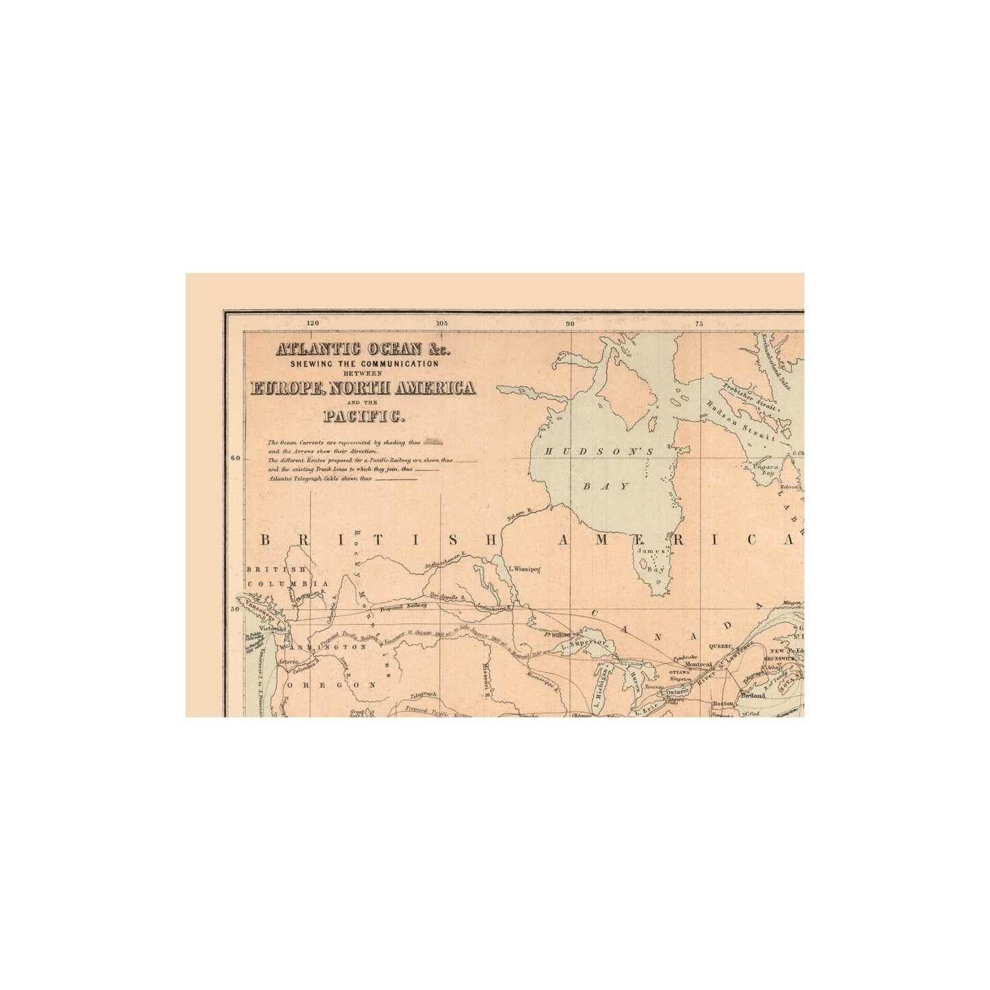 Historic Map - Telegraph Lines Europe America - Black 1867 - 31.99 x 23 - Vintage Wall Art