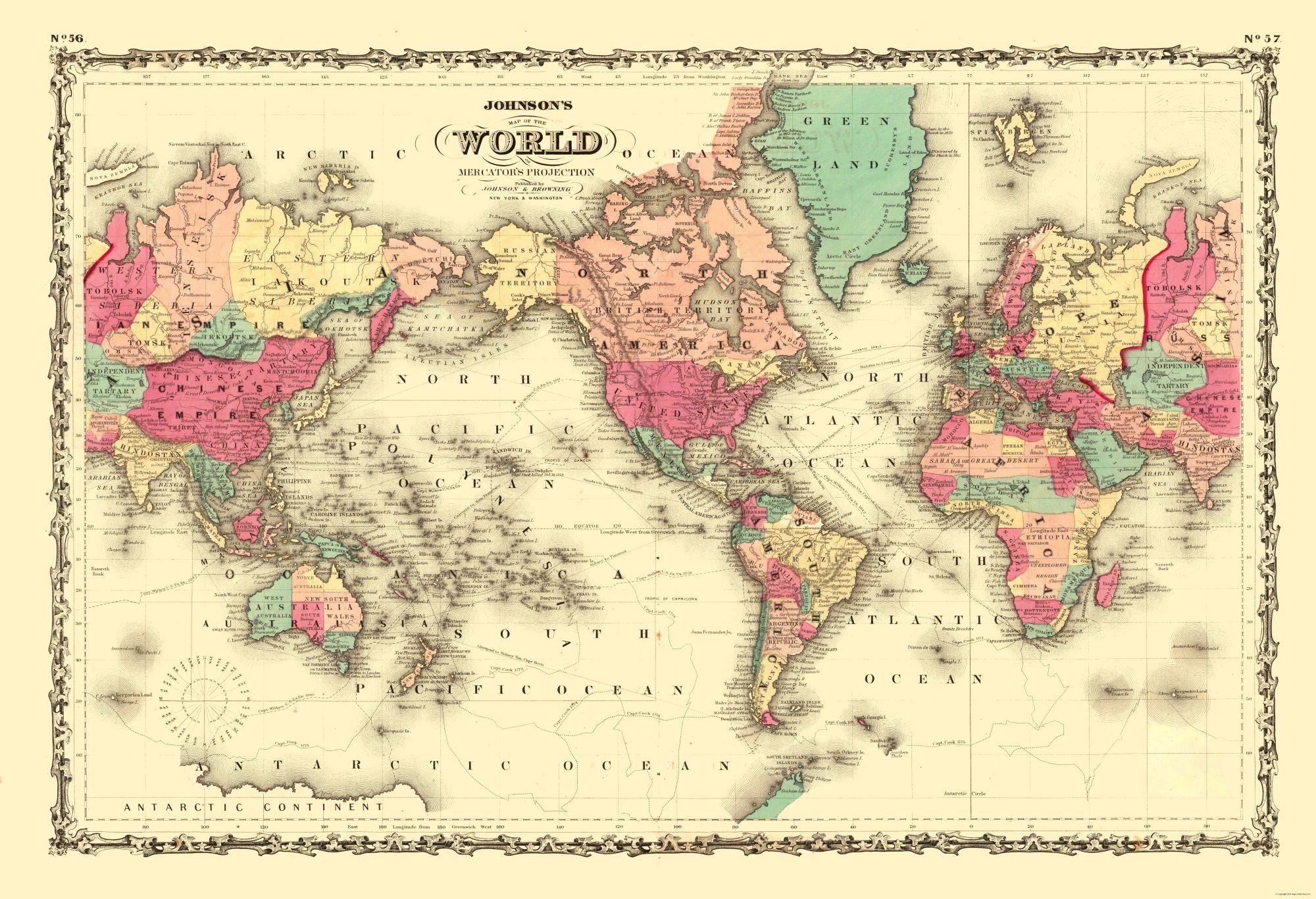 Historic Map Mercator Projection Johnson 3365 X 23 Vintage Wa