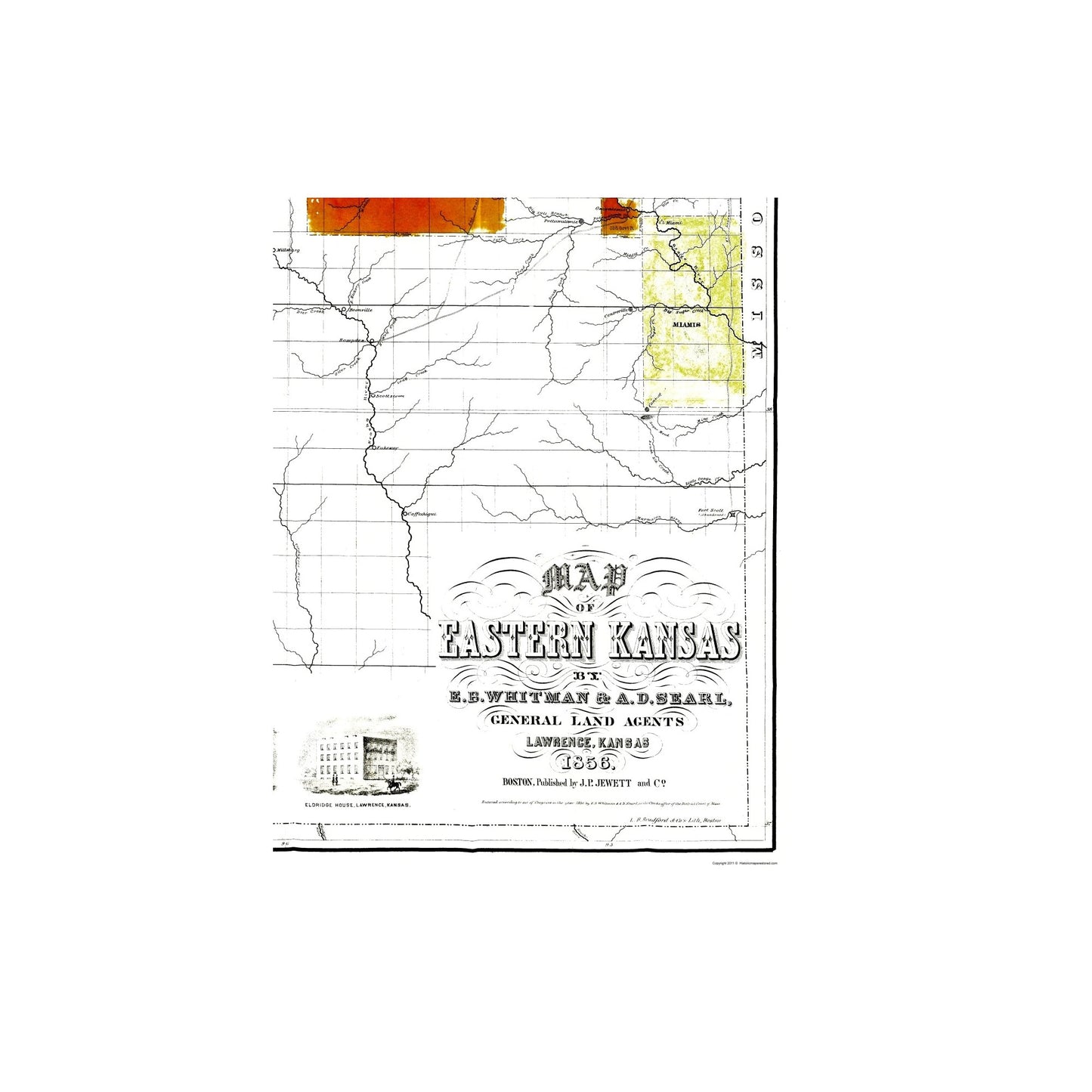 Historic State Map - Kansas Eastern - Jewett 1856 - 23 x 29.38 - Vintage Wall Art