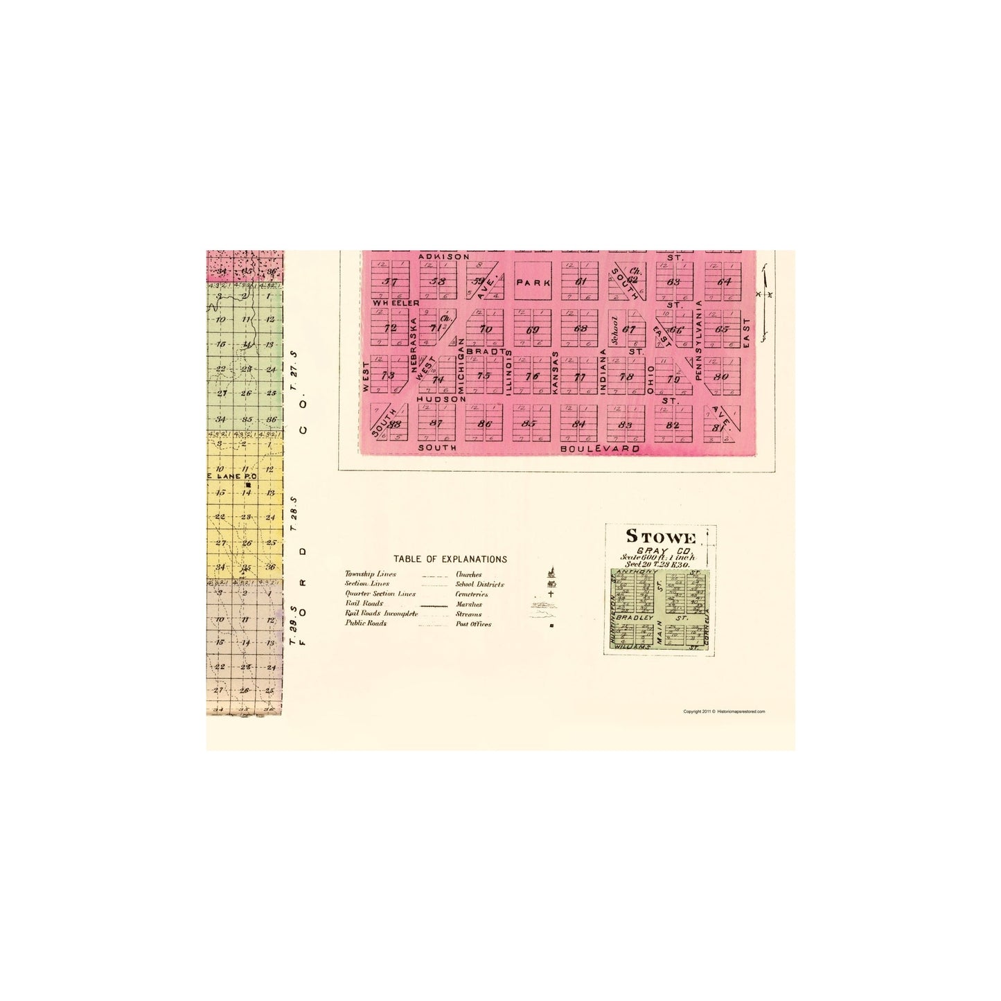 Historic County Map - Gray County Kansas - Everts 1887 - 23 x 27.07 - Vintage Wall Art