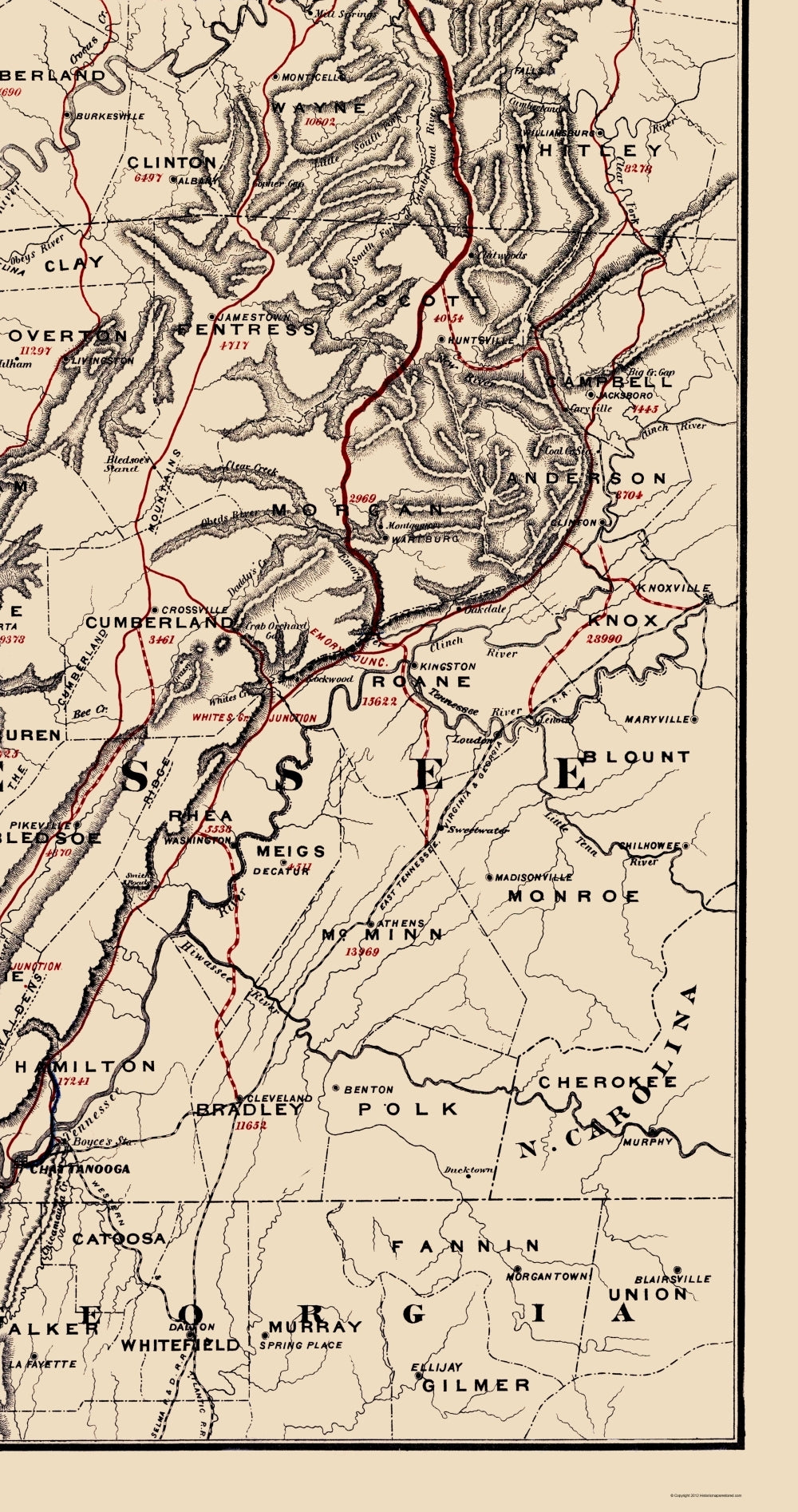 Railroad Map - Cincinnati Southern Railway - Strobridge 1873 - 23 x 43.57 - Vintage Wall Art