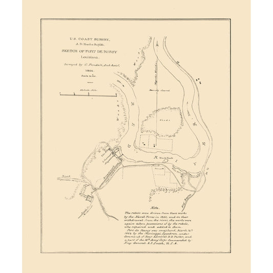 Historical Civil War Map - Fort De Russy Louisiana - Bache 1864 - 23 x 27.46 - Vintage Wall Art