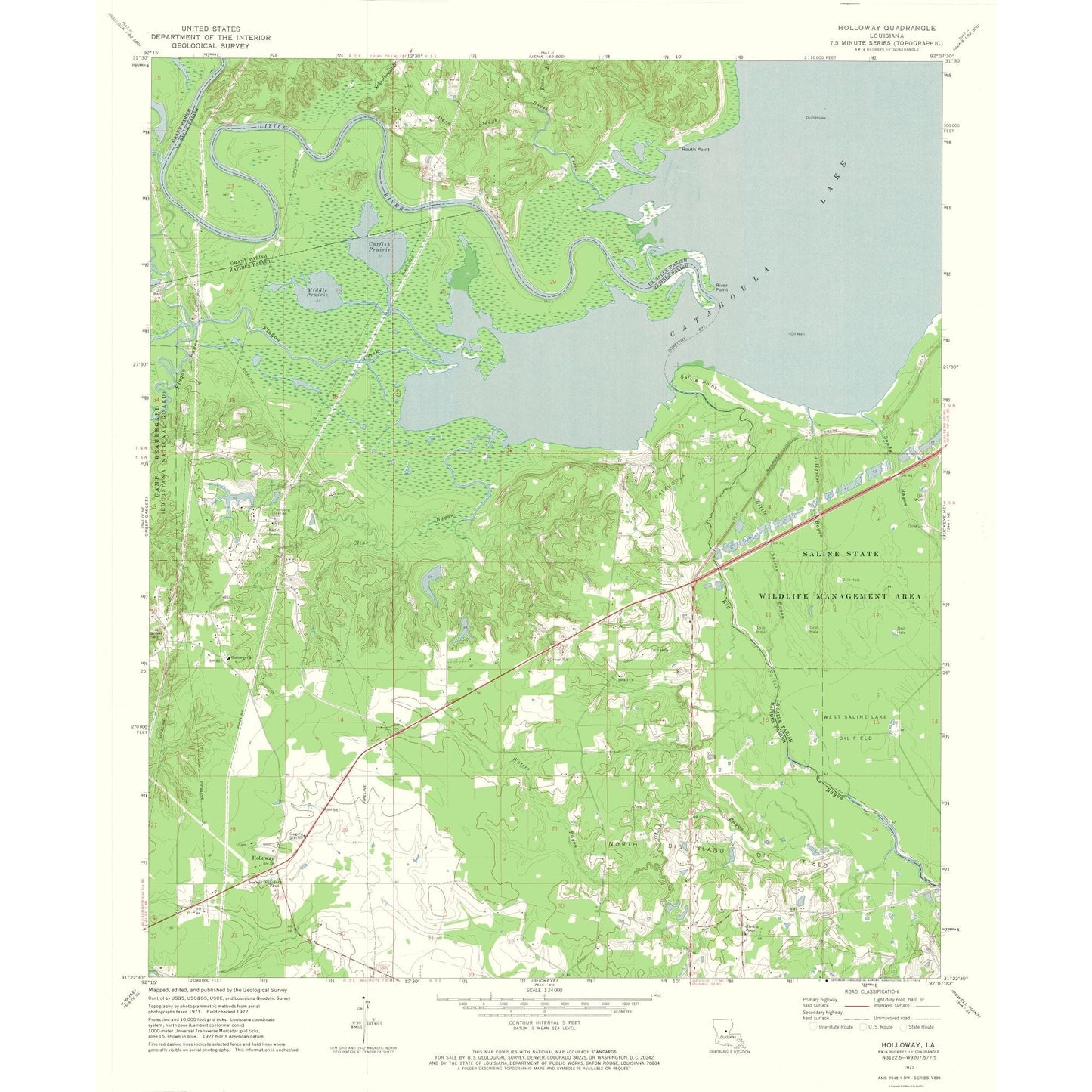 Topographical Map - Holloway Louisiana Quad - USGS 1972 - 23 x 27.90 - Vintage Wall Art
