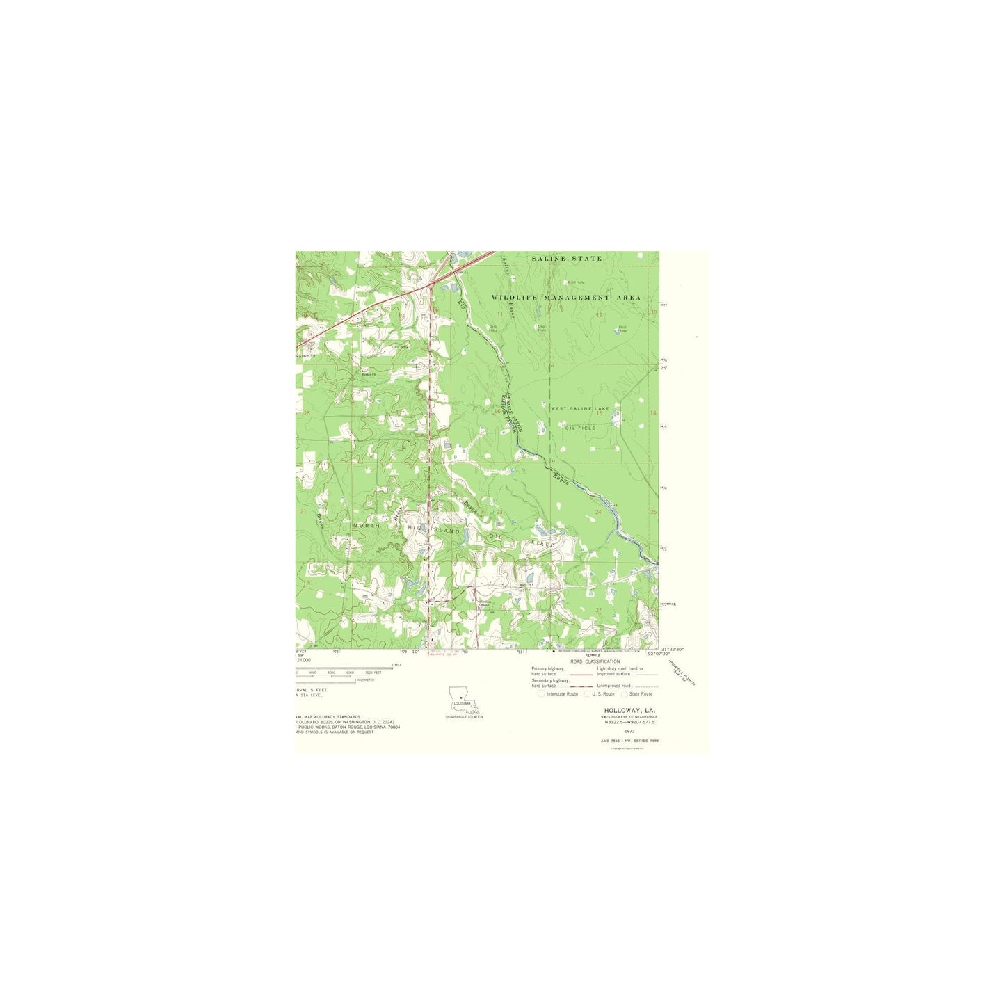 Topographical Map - Holloway Louisiana Quad - USGS 1972 - 23 x 27.90 - Vintage Wall Art