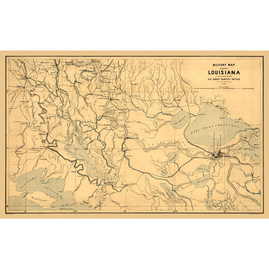 Historical Civil War Map - Louisiana Miltary Map - Bache 1863 - 36.82 x 23 - Vintage Wall Art
