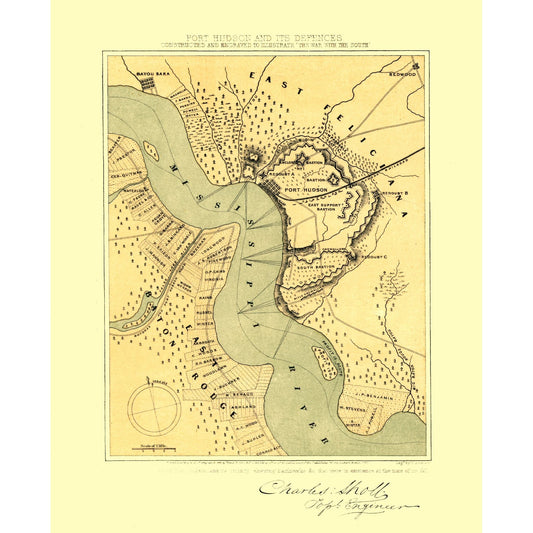Historical Civil War Map - Port Hudson Louisiana - Sholl 1863 - 23 x 28.41 - Vintage Wall Art