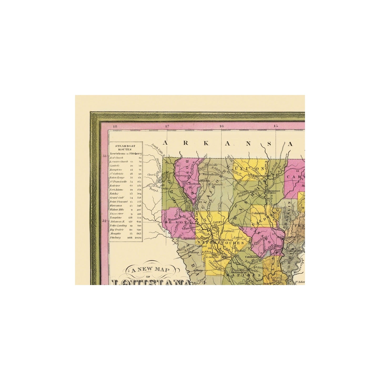 Historic State Map - Louisiana - Mitchell 1846 - 27.81 x 23 - Vintage Wall Art