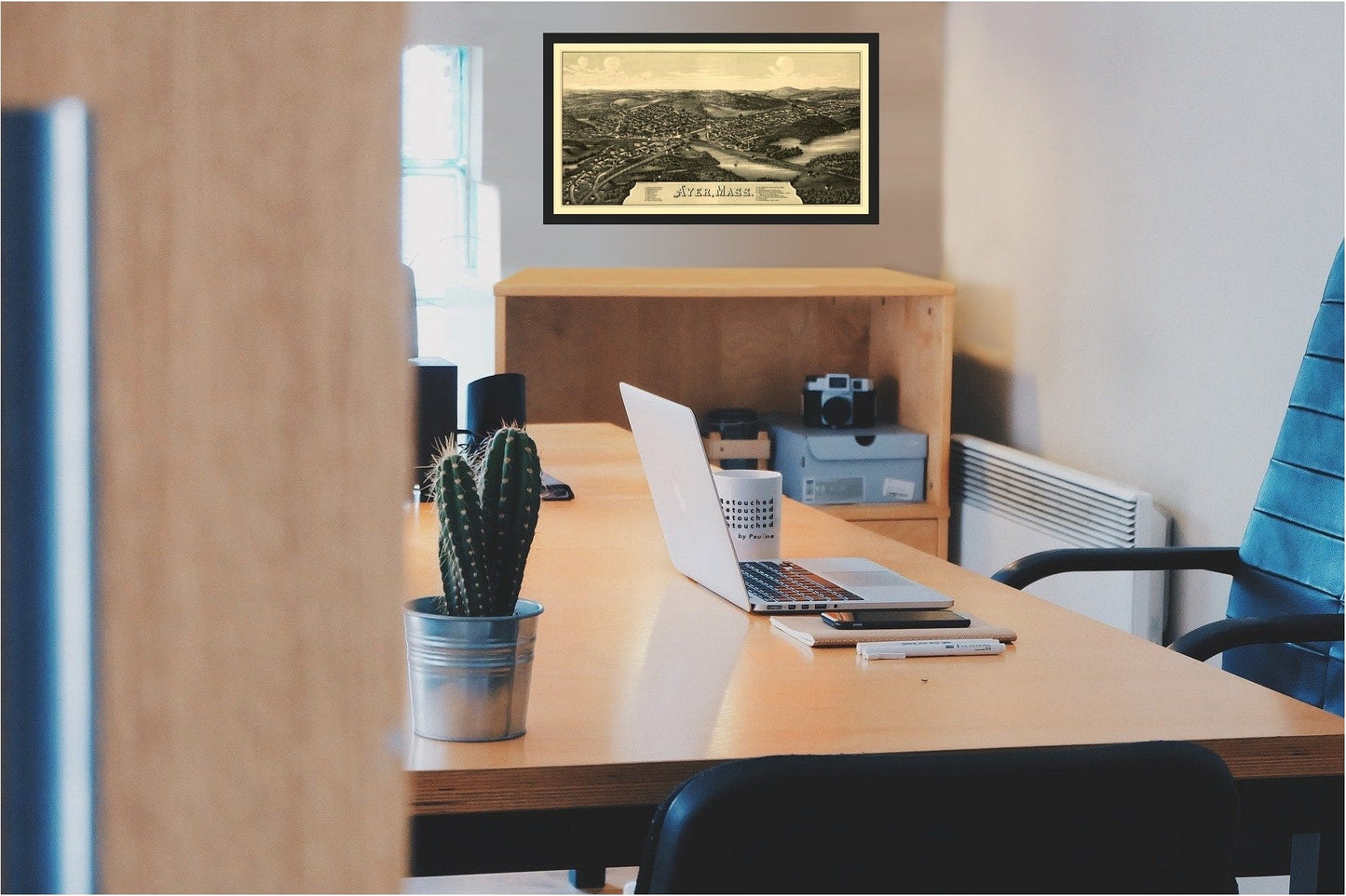 Historic Panoramic View - Ayer Massachusetts - Burleigh 1886 - 42.38 x 23 - Vintage Wall Art