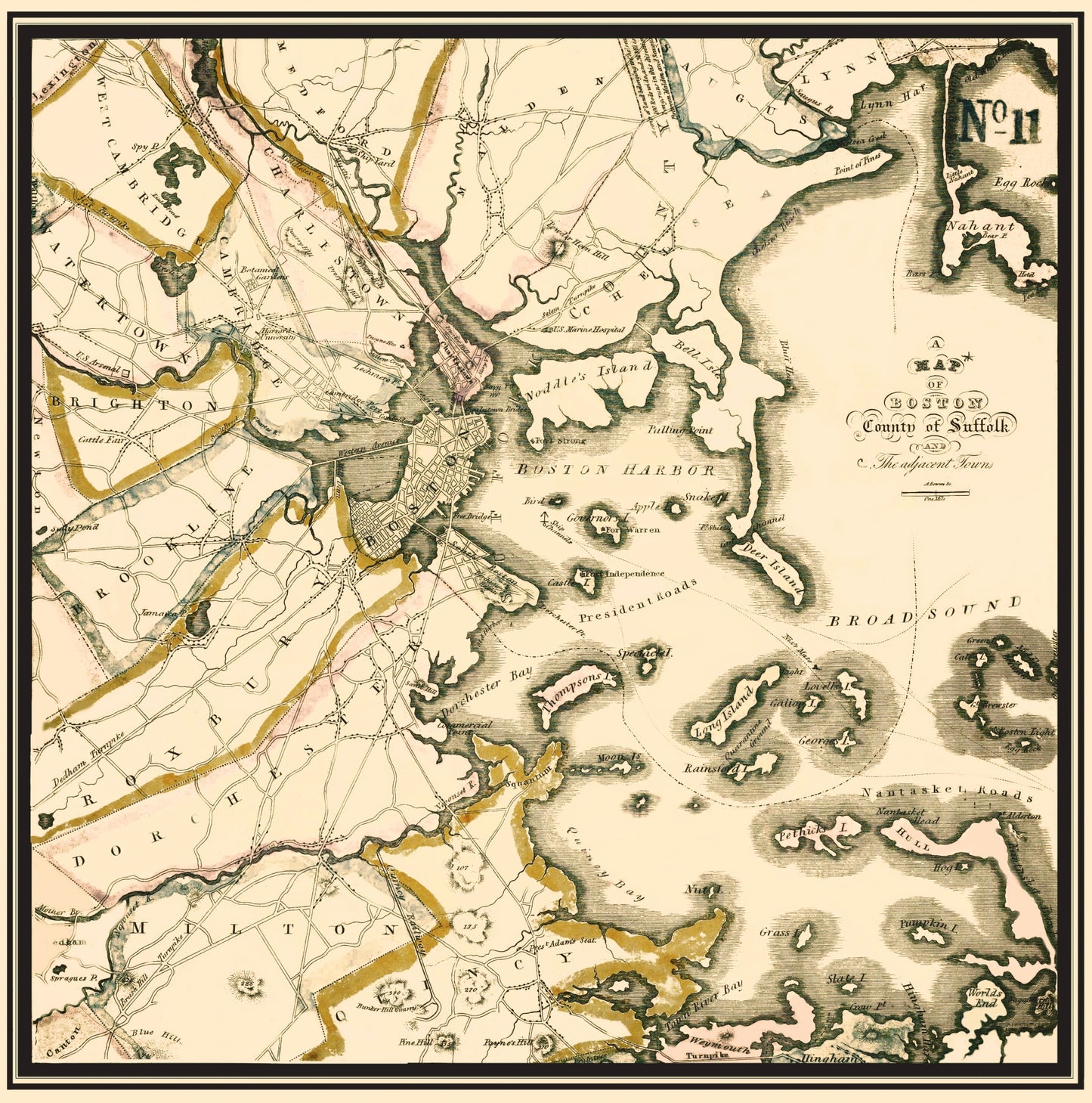Historic City Map - Boston Massachusetts - Bowen 1830 - 23 x 23.23 - Vintage Wall Art