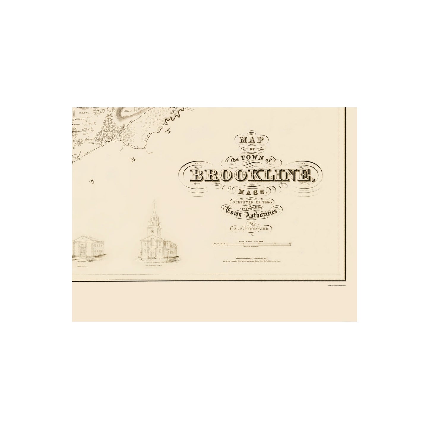 Historic City Map - Brookline Massachusetts County - Morse 1844 - 23 x 30.58 - Vintage Wall Art