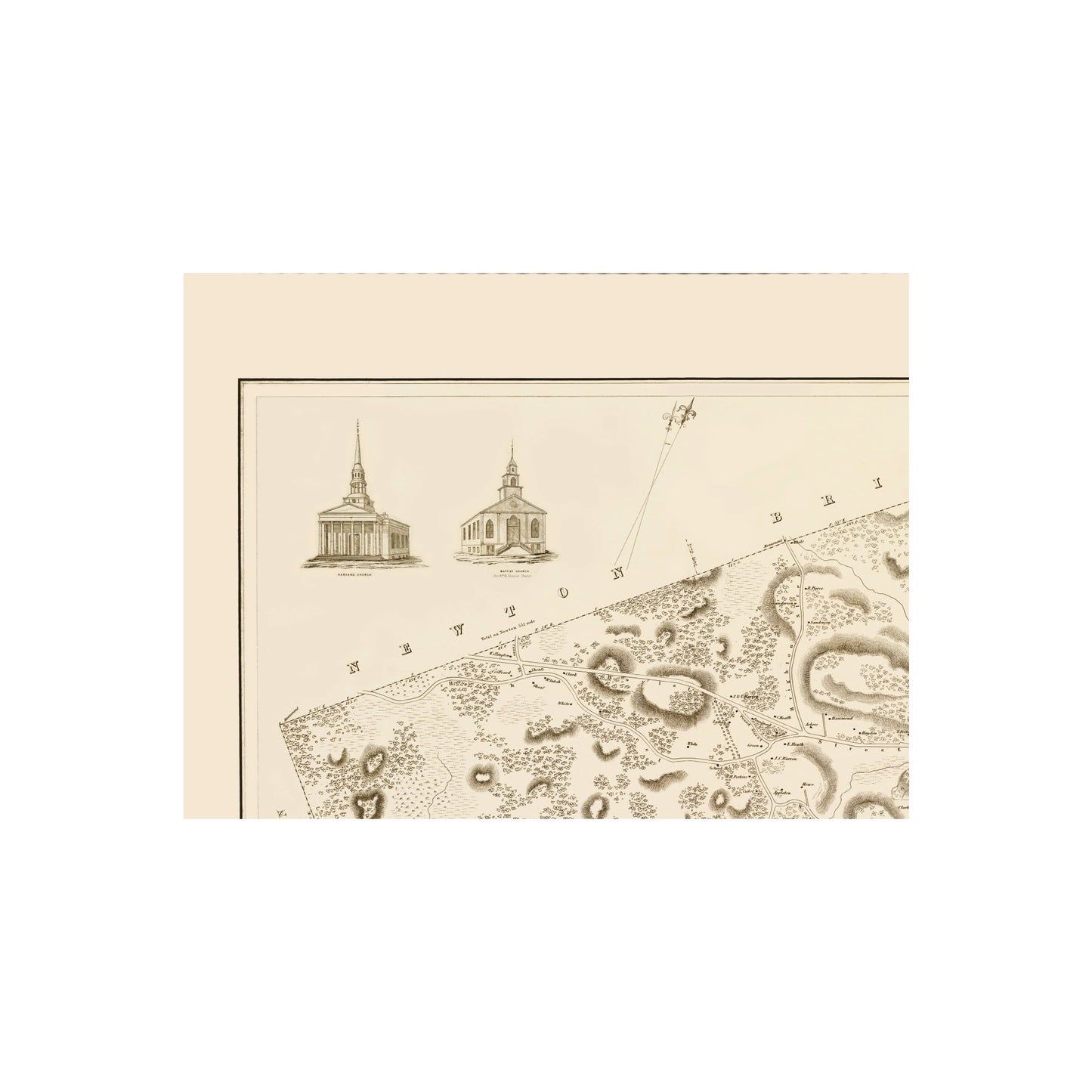 Historic City Map - Brookline Massachusetts County - Morse 1844 - 23 x 30.58 - Vintage Wall Art