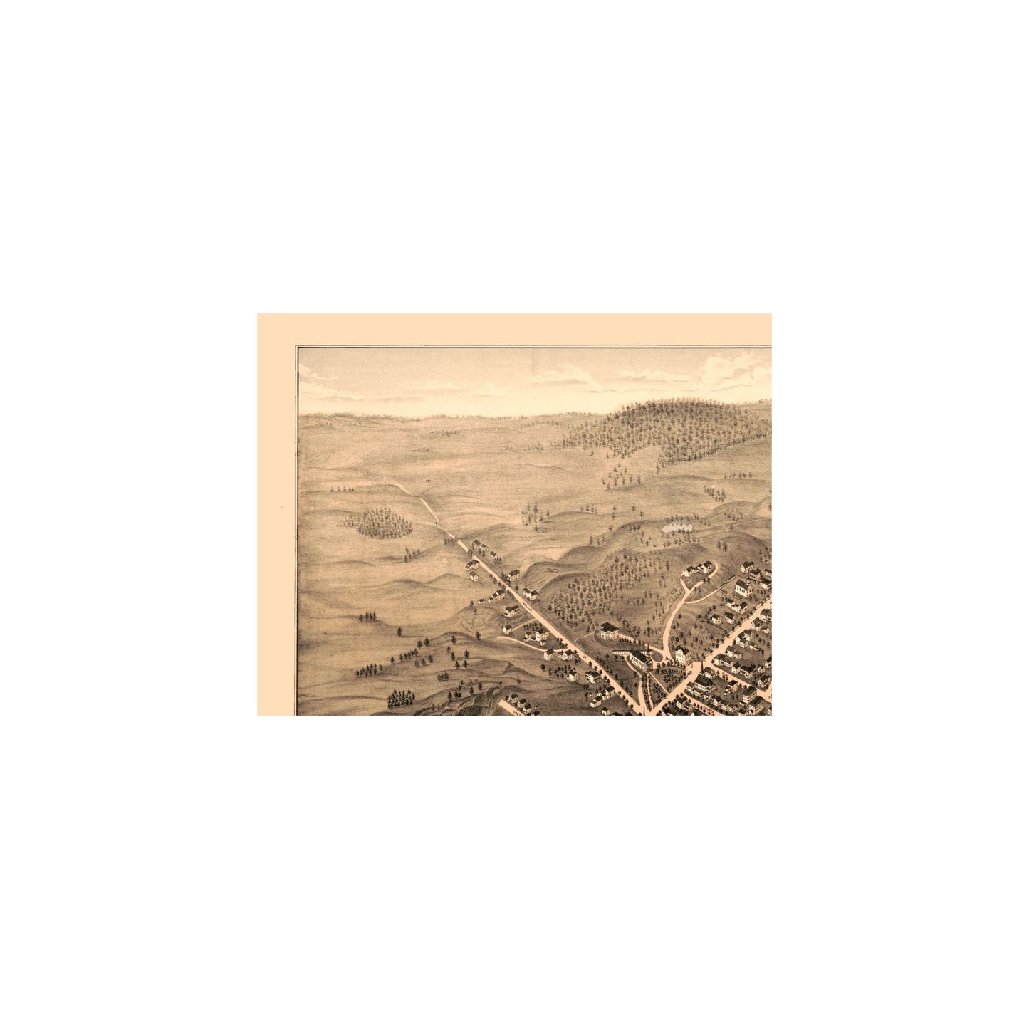 Historic Panoramic View - Holliston Massachusetts - Brenner 1878 - 29.40 x 23 - Vintage Wall Art