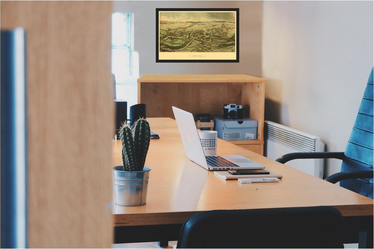 Historic Panoramic View - Quincy Massachusetts - Whitefield 1877 - 23 x 36.73 - Vintage Wall Art