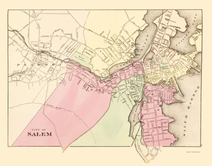Historic City Map - Salem Massachusetts - Walling 1871 - 23 x 29.42 - Vintage Wall Art