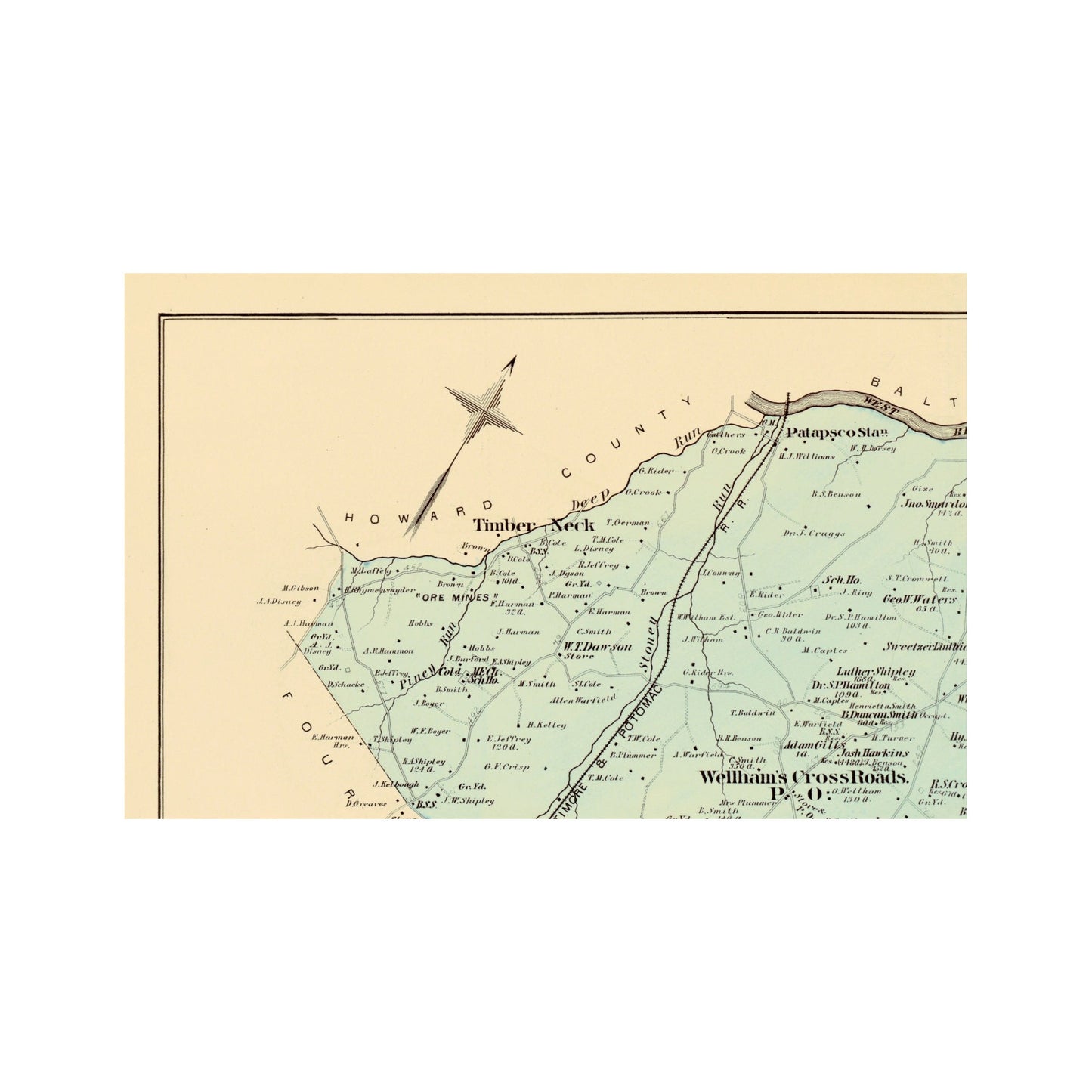 Historic County Map - Anne Arundel  5th District Maryland - Hopkins 1878 - 35.5 x 23 - Vintage Wall Art