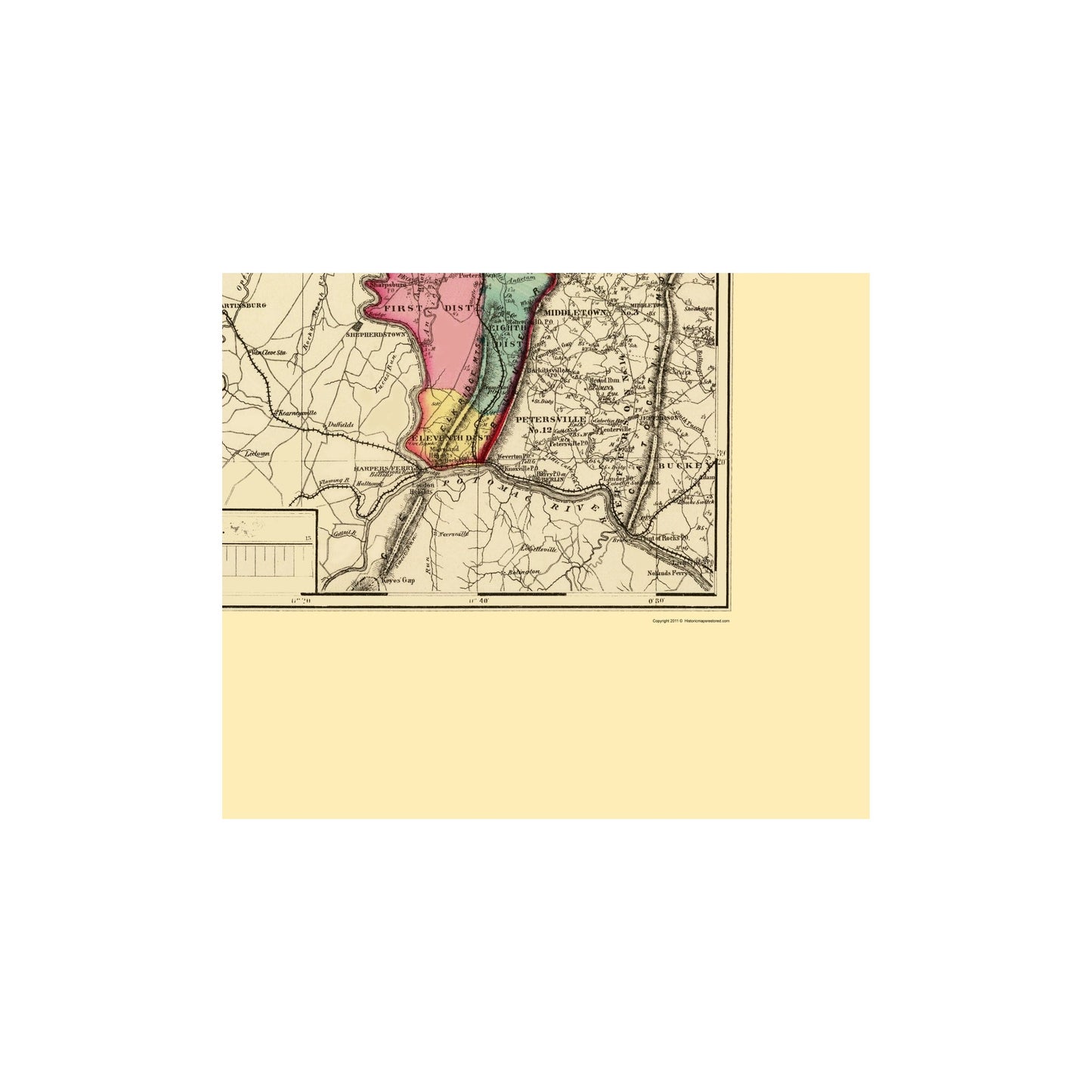 Historic County Map - Washington County Maryland - Martenet 1873 - 23 x 27.28 - Vintage Wall Art