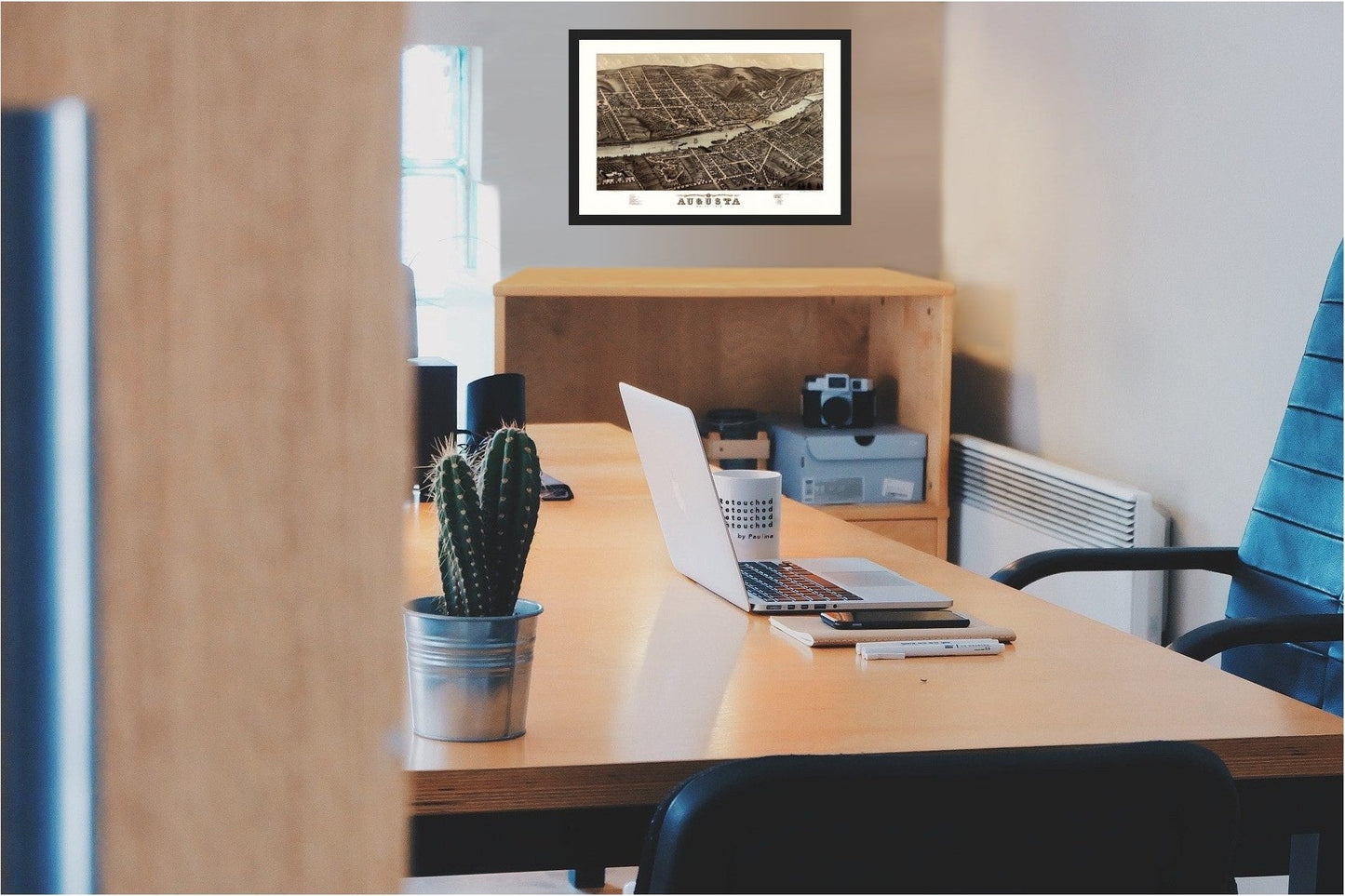 Historic Panoramic View - Augusta Maine - Stoner 1878 - 34.45 x 23 - Vintage Wall Art